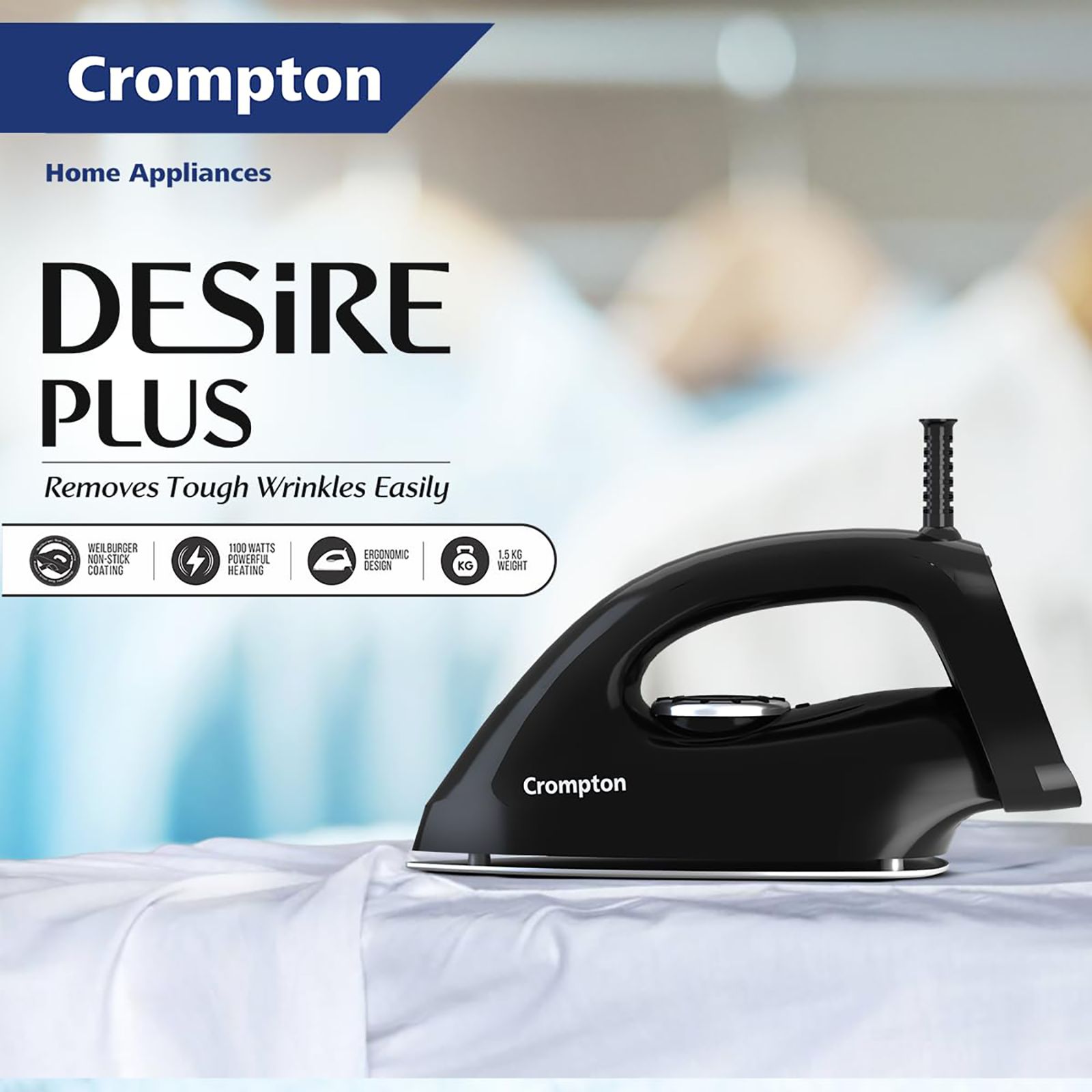 Crompton Desire Plus 1100 Watts Dry Iron (6 Fabric Settings, Black)_5