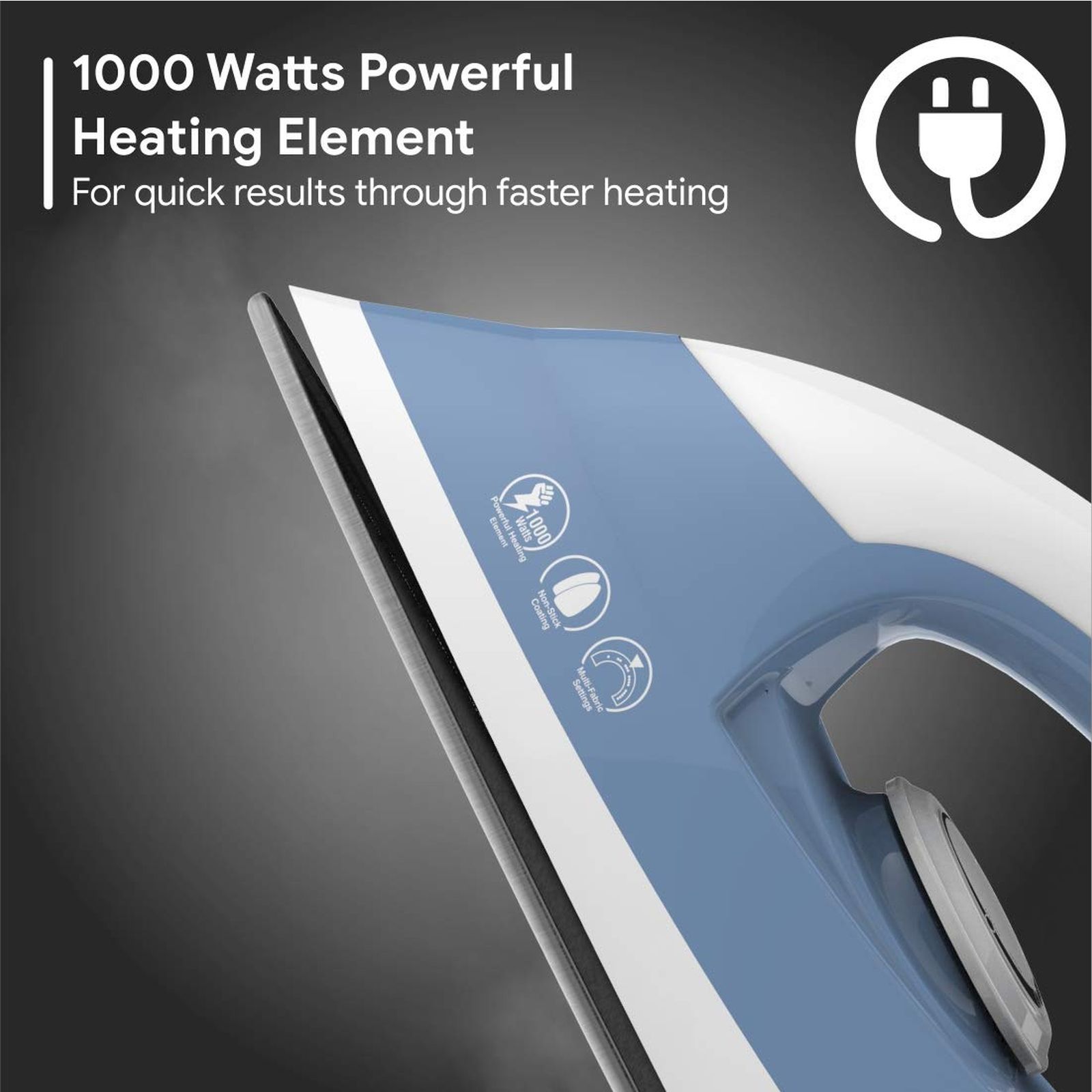 Crompton Brio 1000 Watts Dry Iron (6 Fabric Settings, Sky Blue & White)_4