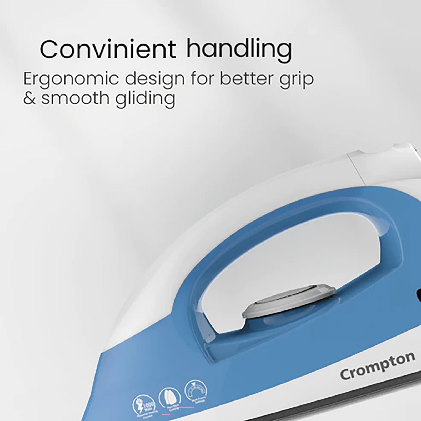 Crompton Brio 1000 Watts Dry Iron (6 Fabric Settings, Sky Blue & White)_9
