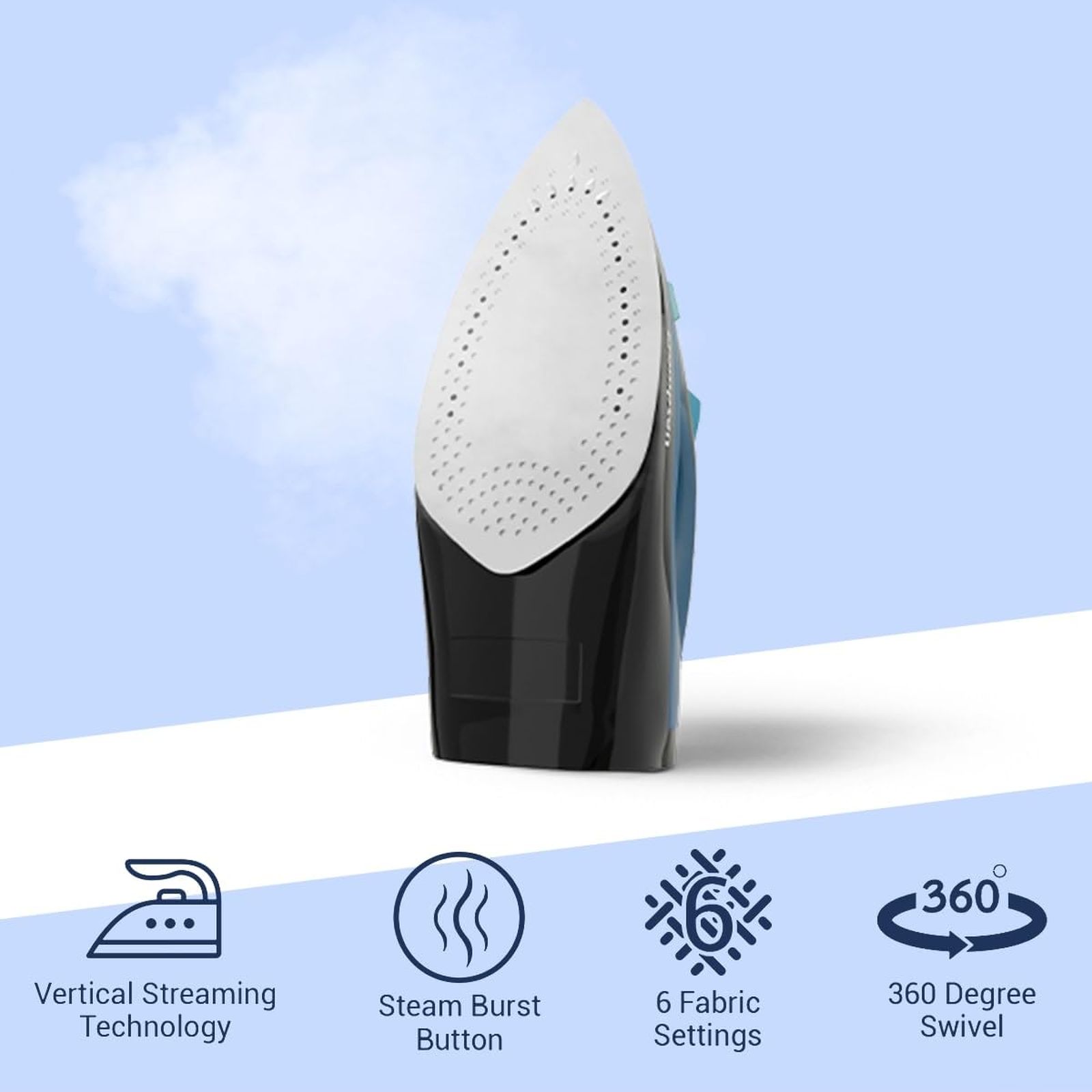 Crompton FabrimaX Plus 1250 Watts 200ml Steam Iron (6 Fabric Settings, Black & Blue) Crompton FabrimaX Plus 1250 Watts 200ml Steam Iron (6 Fabric Settings, Black & Blue)_2