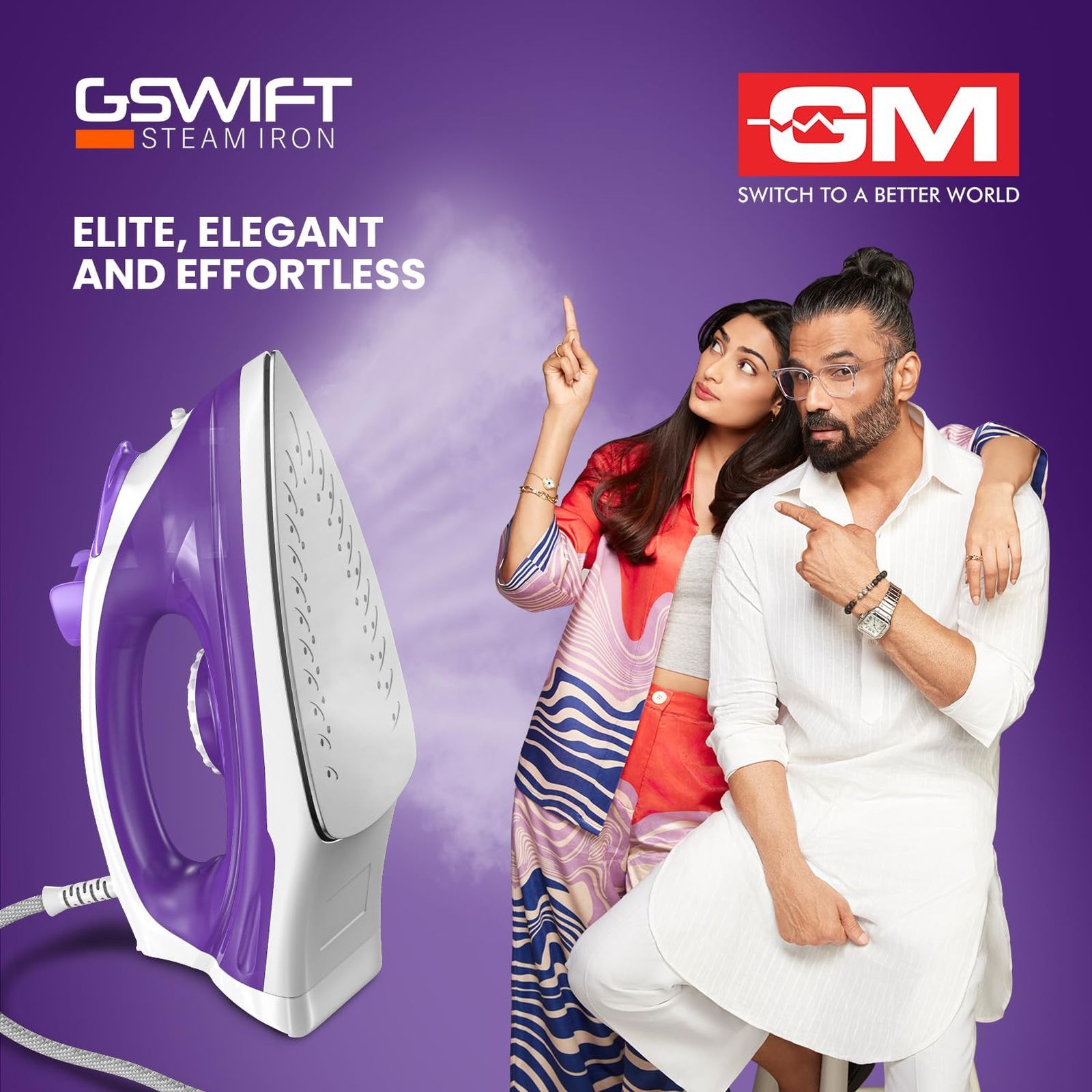 GM G-Swift 1250 Watts 160ml Steam Iron (360 Degree Swivel Cord, Purple)_6