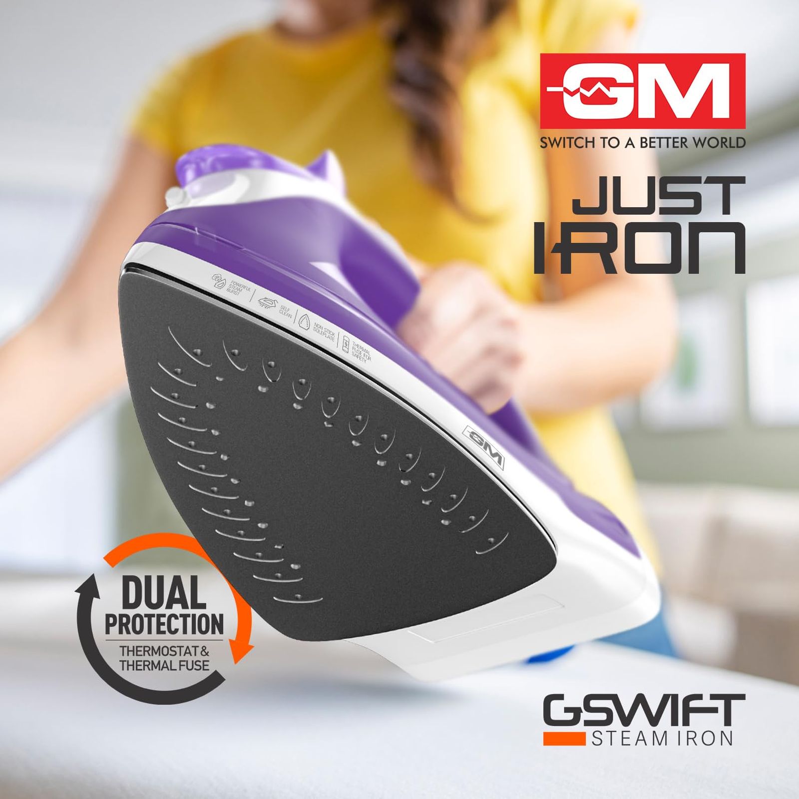 GM G-Swift 1250 Watts 160ml Steam Iron (360 Degree Swivel Cord, Purple)_2