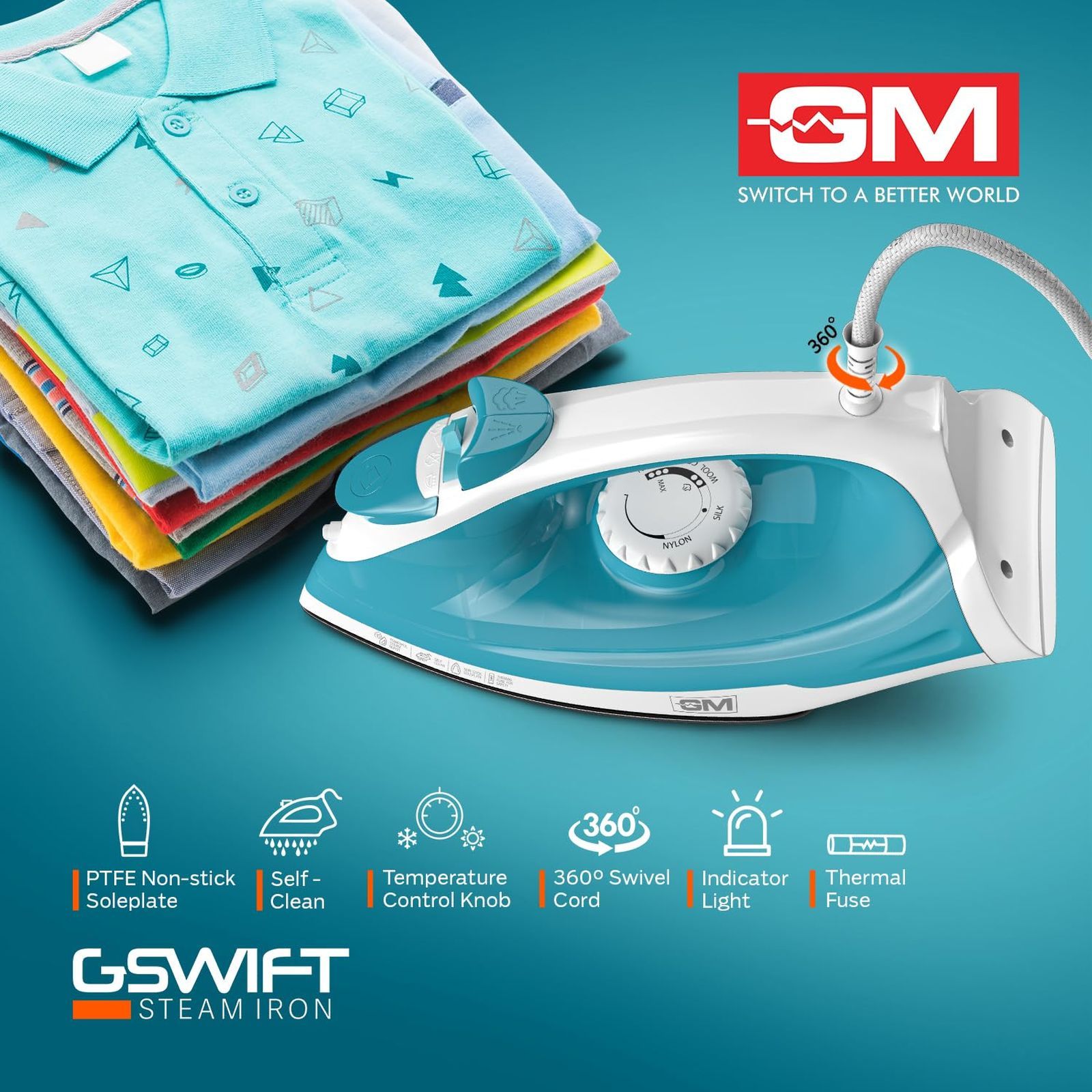 GM G-Swift 1250 Watts 160ml Steam Iron (Vertical Steam Ironing, Blue)_4