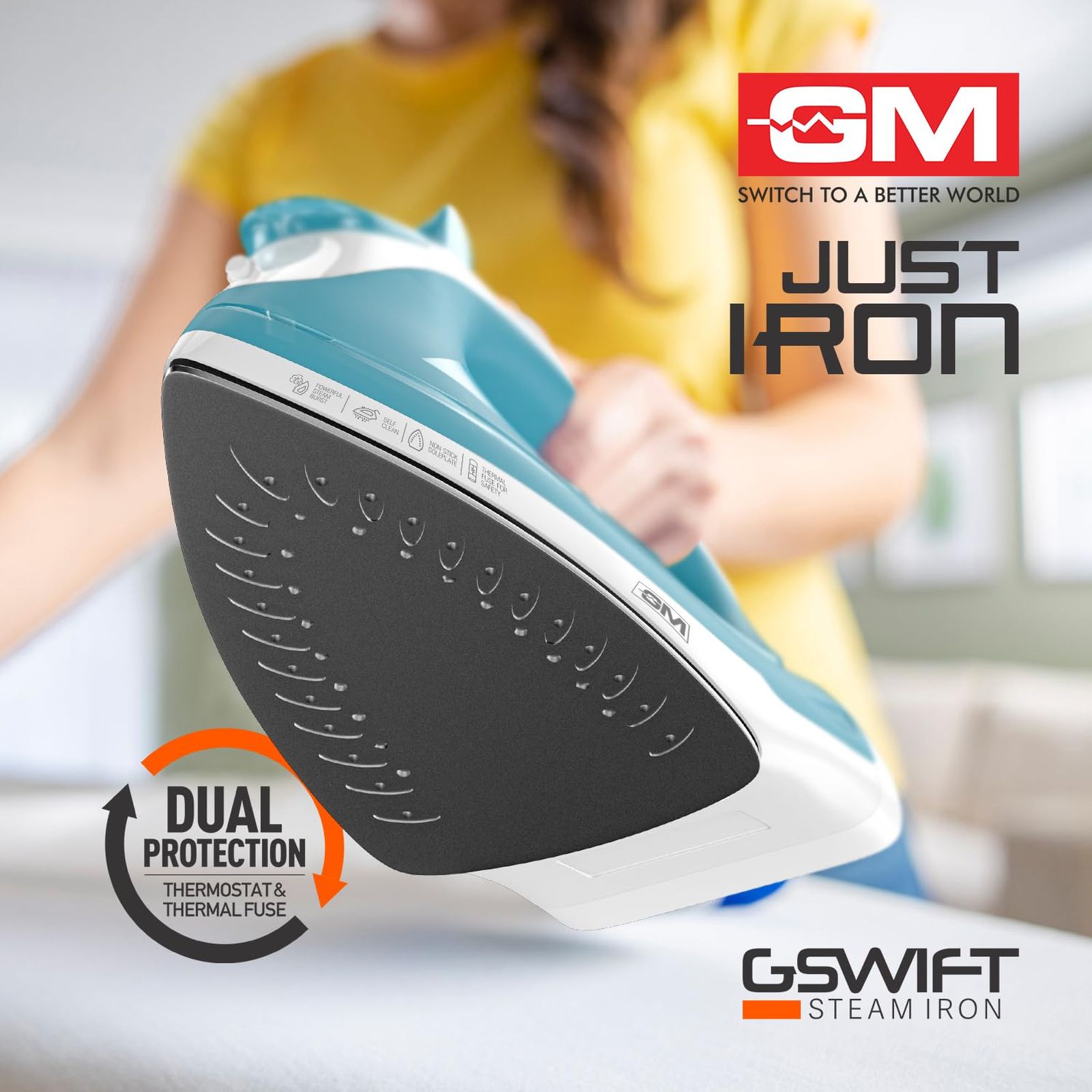 GM G-Swift 1250 Watts 160ml Steam Iron (Vertical Steam Ironing, Blue)_2