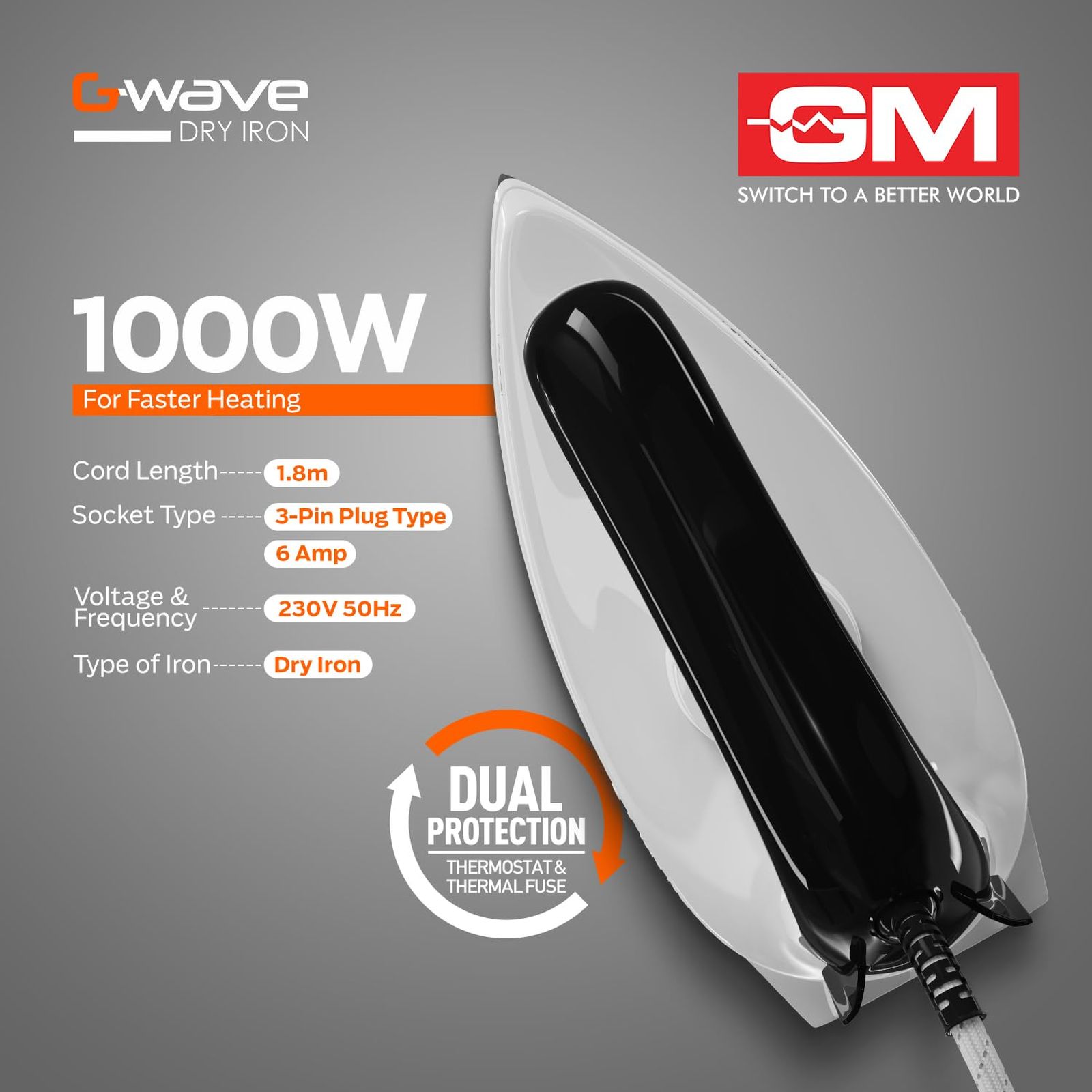 GM Wave 1000 Watts D 1000 Watts Dry Iron (Thermostat Fuse, Black)_2