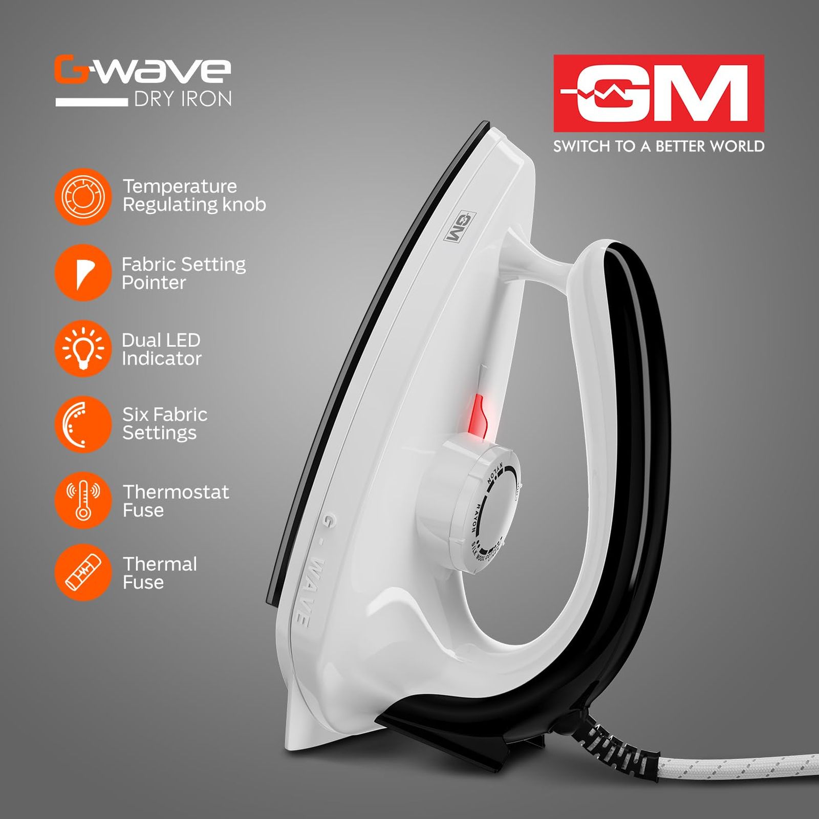 GM Wave 1000 Watts D 1000 Watts Dry Iron (Thermostat Fuse, Black)_3