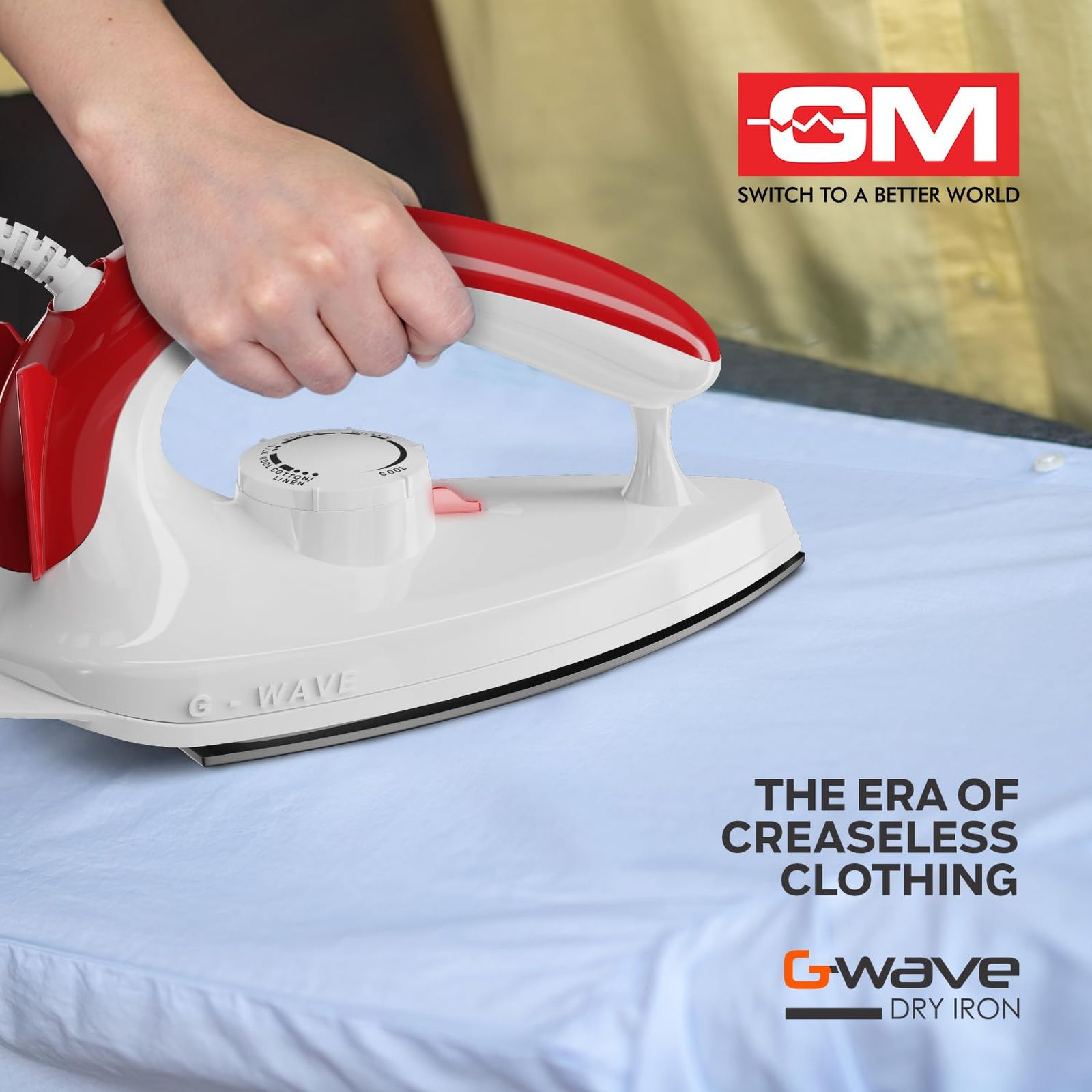 GM Wave 1000 Watts Dry Iron (360 Degree Swivel Cord, Red)_4