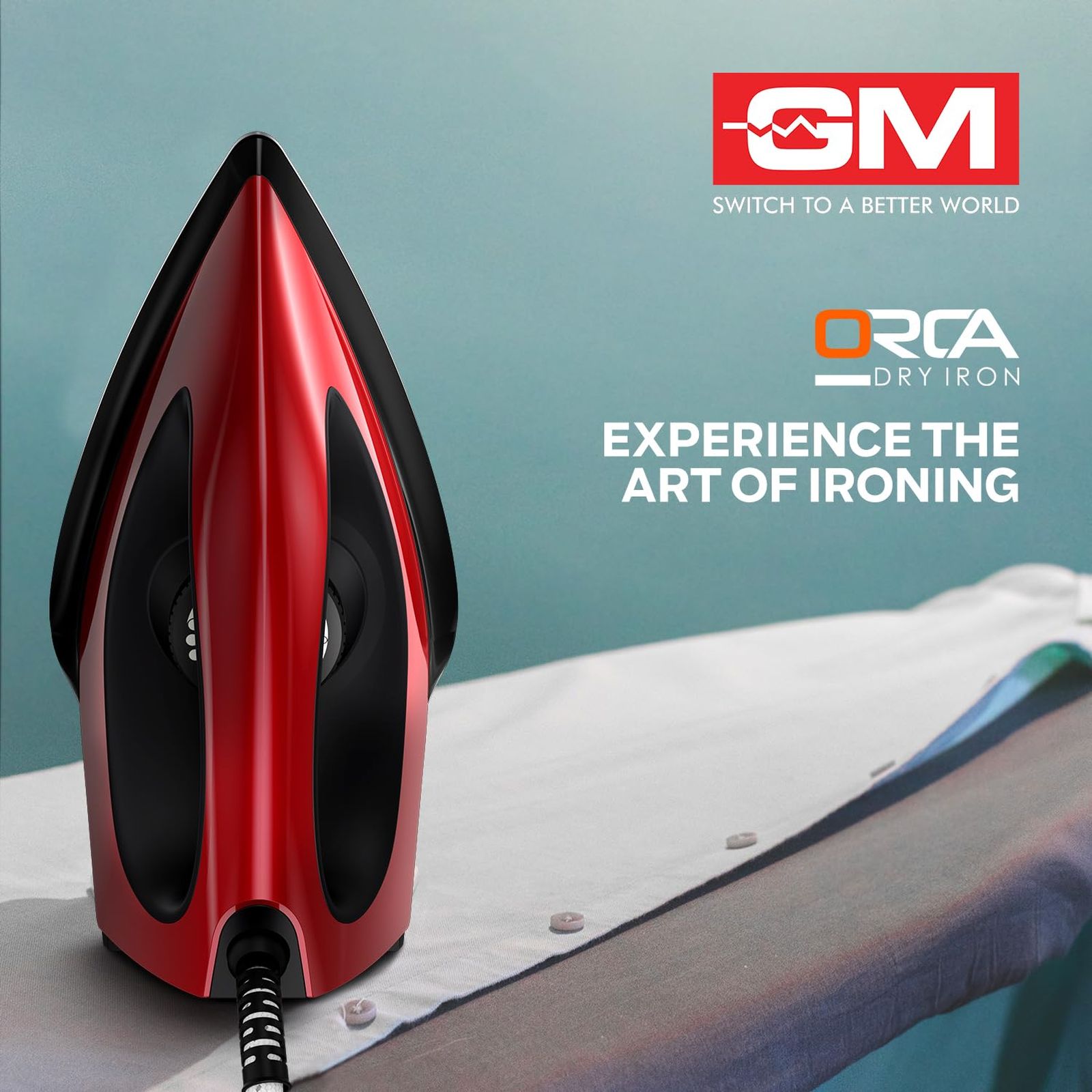 GM Orca 1100 Watts Dry Iron (360 Degree Swivel Cord, Red)_5