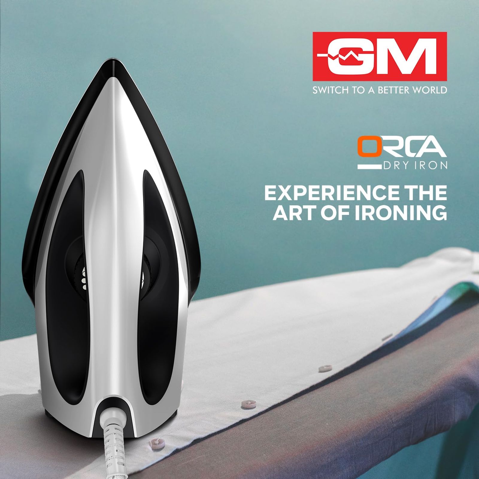 GM Orca 1100 Watts Dry Iron (360 Degree Swivel Cord, White)_5