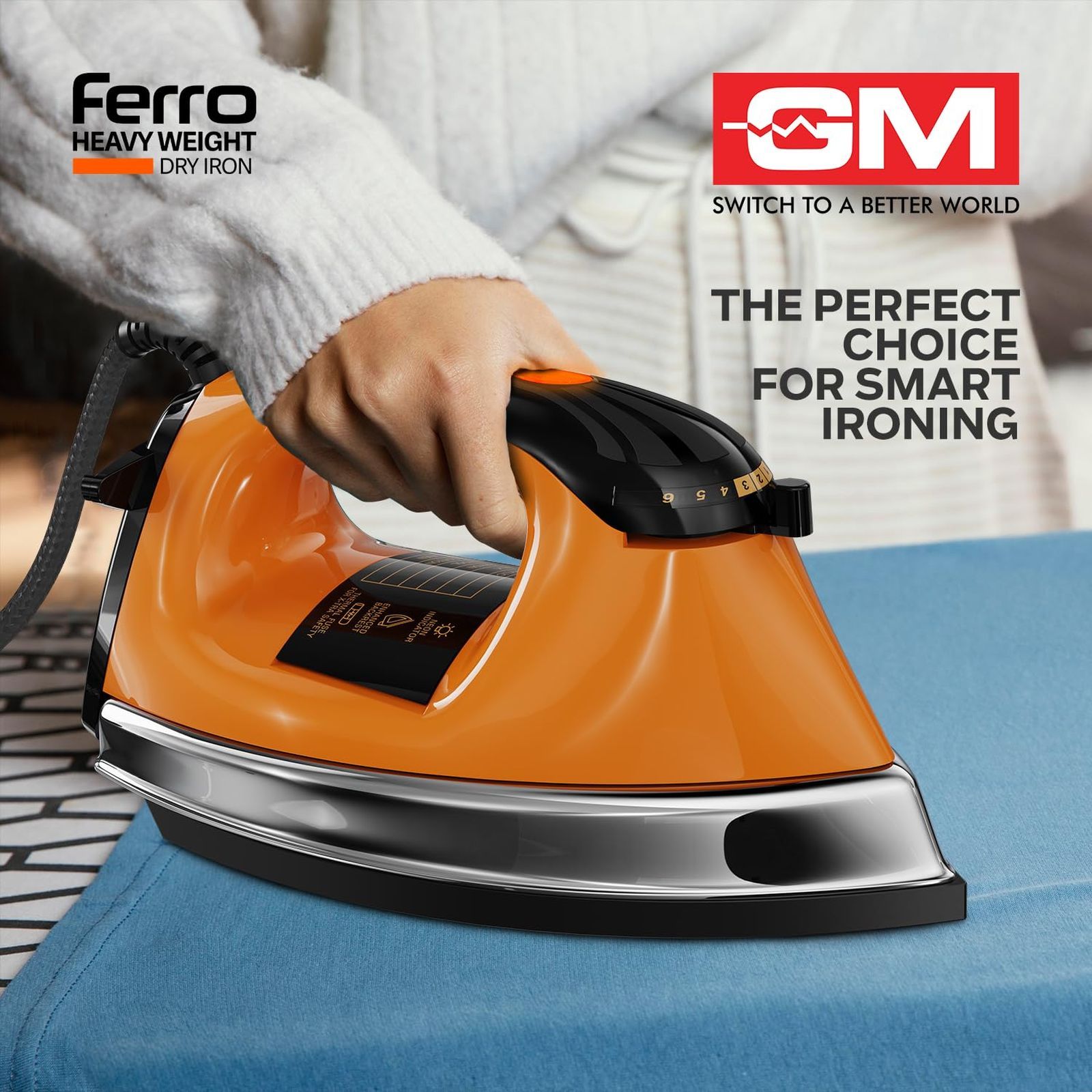 GM Ferro 1200 Watts Dry Iron (360-Degree Swivel Cord, Orange)_5