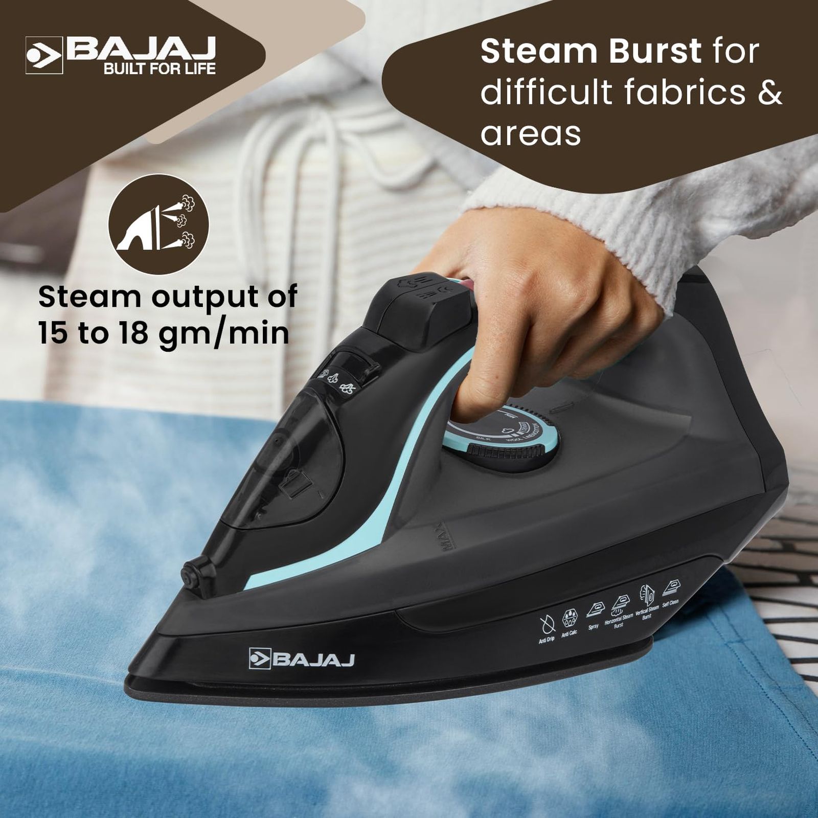 BAJAJ MX 45 2000 Watts 220ml Steam Iron (Anti Drip Technology, Black & Grey) BAJAJ MX 45 2000 Watts 220ml Steam Iron (Anti Drip Technology, Black & Grey)_7