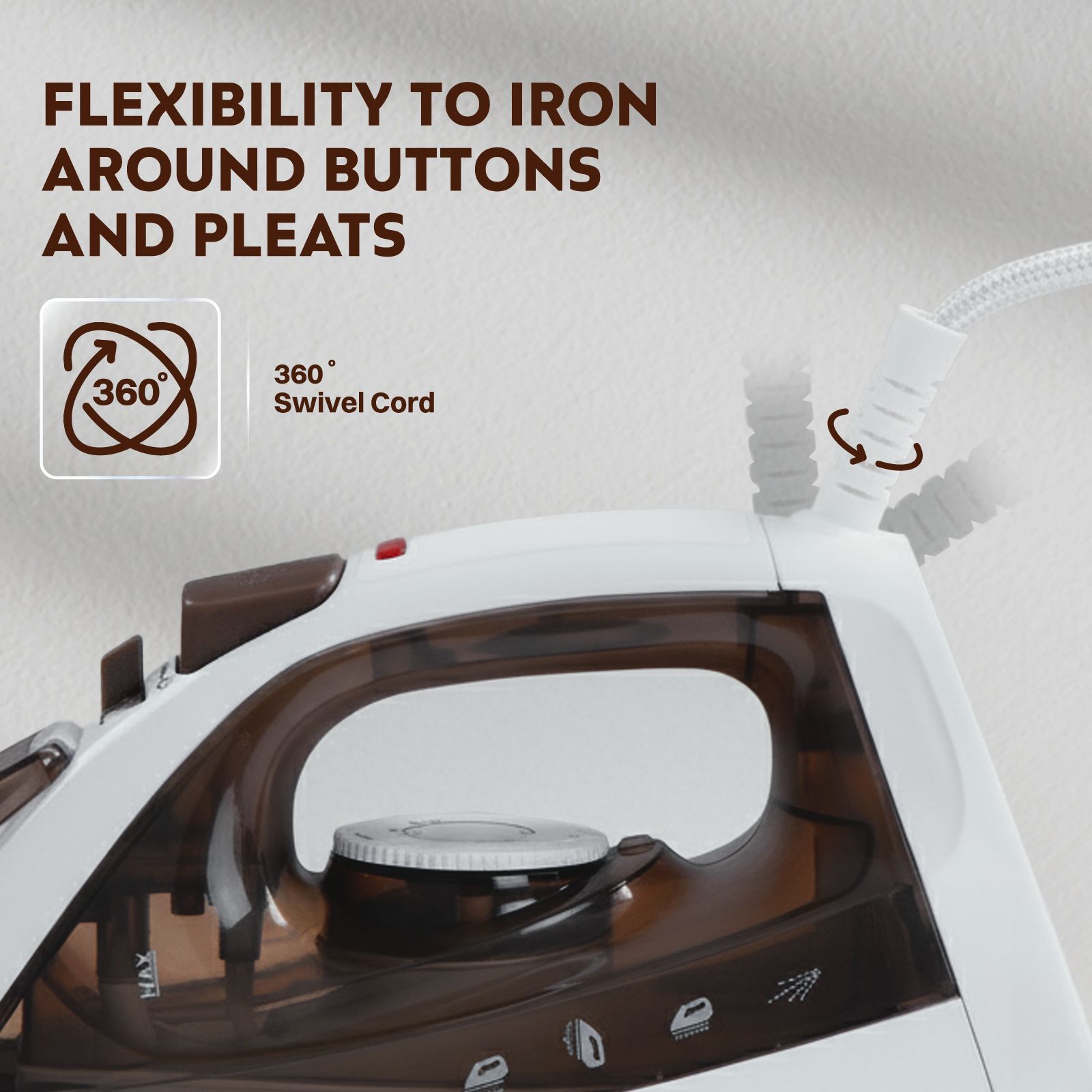 Croma 1600 Watts 210ml Steam Iron (2025 Model, 360 Degree Swivel Cord, Brown)_5