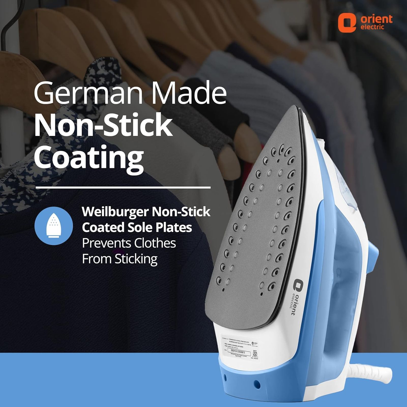 Orient FabriFeel 1600 Watts 230ml Steam Iron (Temperature Control, White & Blue)_6