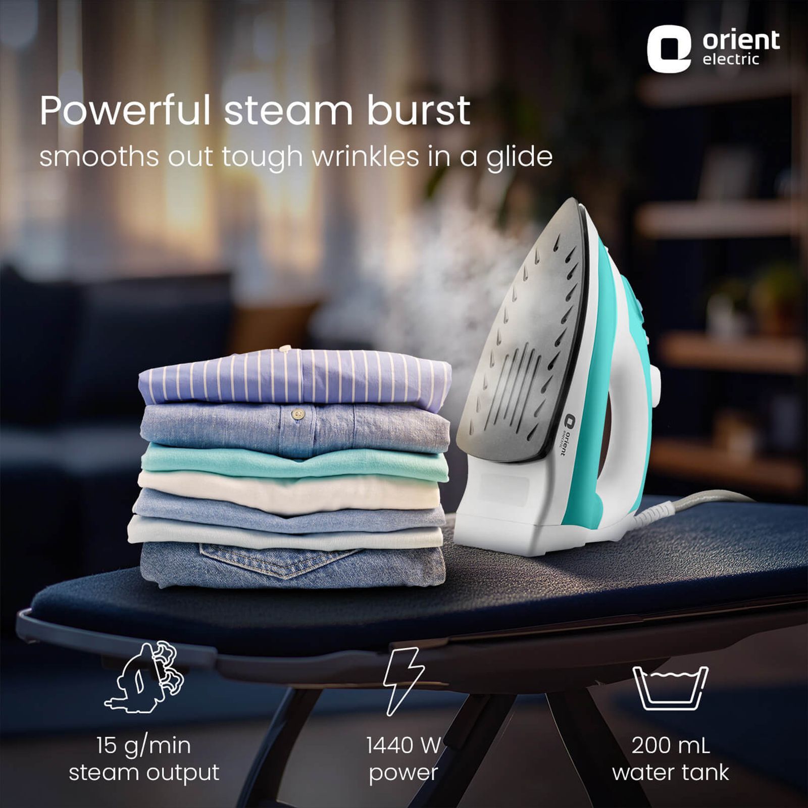 Orient 1440 Watts 200ml Steam Iron (Temperature Control, Green)_7