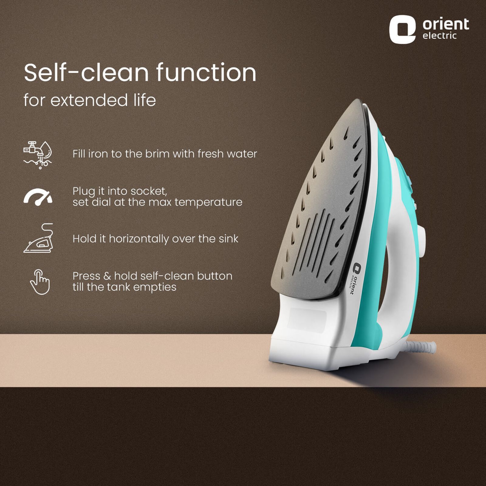 Orient 1440 Watts 200ml Steam Iron (Temperature Control, Green)_9