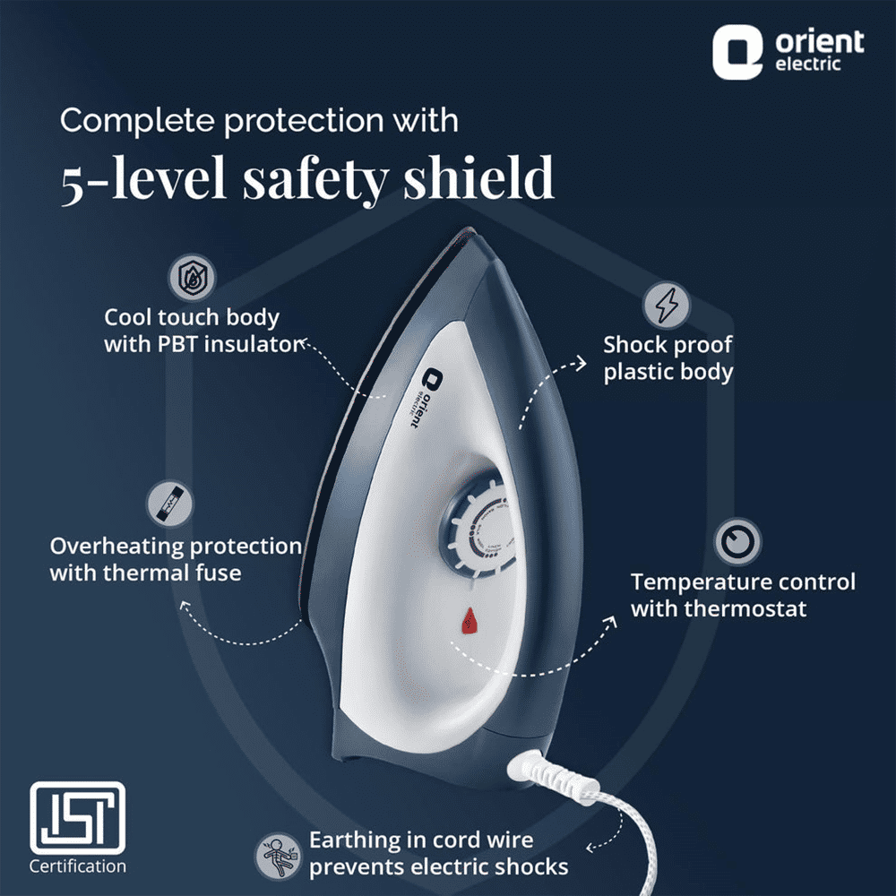 Orient Lyvi 1100 Watts Dry Iron (Quick Heat Technology, White & Blue)_5