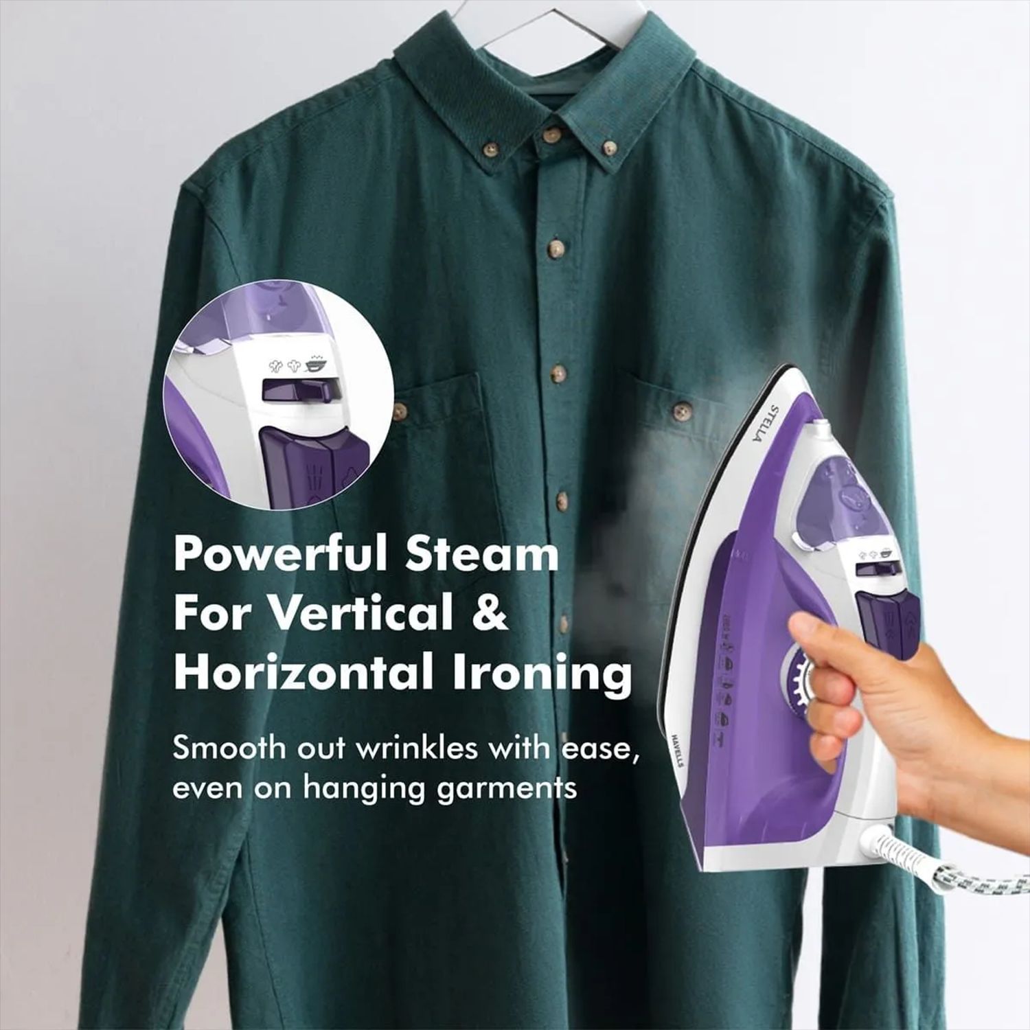 HAVELLS Stella 2000 Watts 220ml Steam Iron (Vertical & Horizontal Steam Burst, Purple)_5