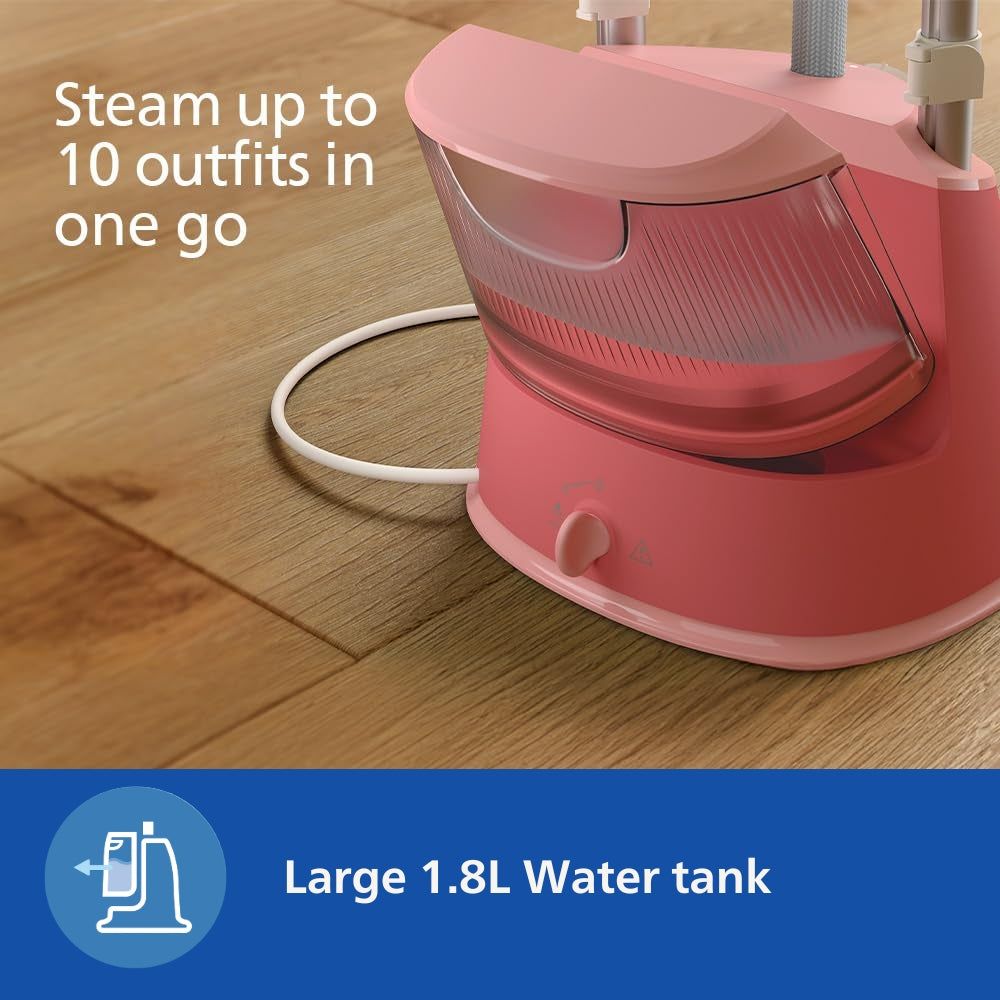 PHILIPS STE1020/40 1800 Watts Standing Garment Steamer (1800ml Water Tank, 3 Modes, Adjustable Double Poles, Soft Red) PHILIPS STE1020/40 1800 Watts Standing Garment Steamer (1800ml Water Tank, 3 Modes, Adjustable Double Poles, Soft Red)_6