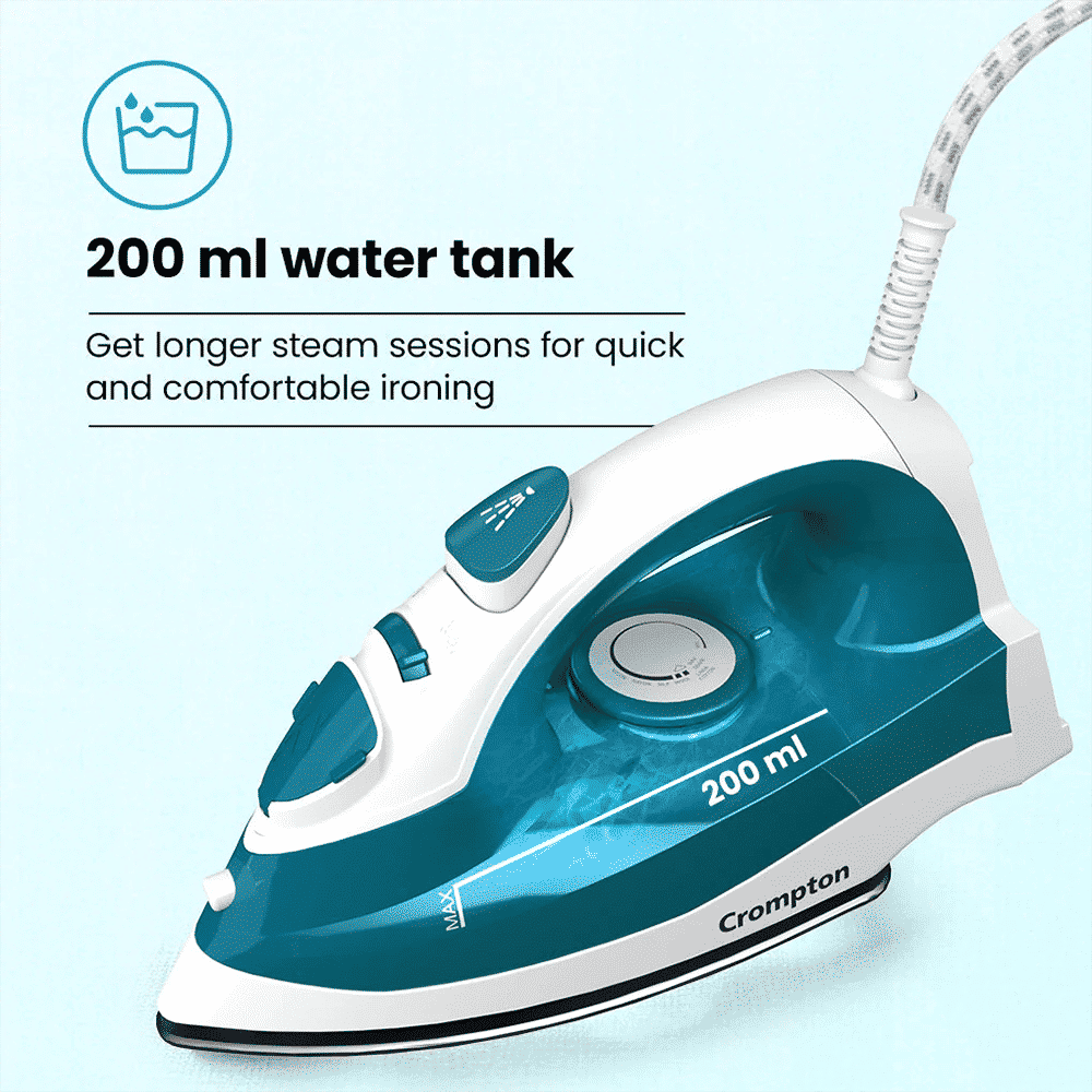 Crompton FabriMax Neo 1250 Watts 200ml Steam Iron (6 Fabric Settings, White & Teal)_8