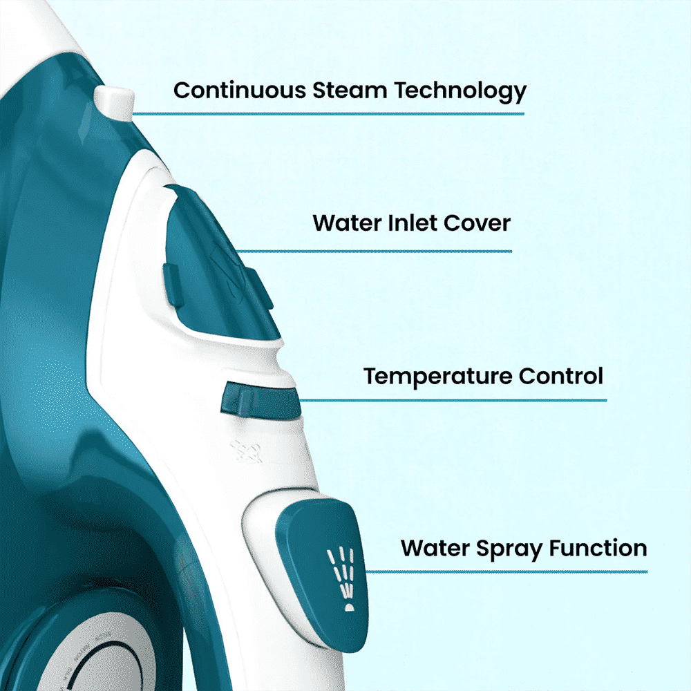 Crompton FabriMax Neo 1250 Watts 200ml Steam Iron (6 Fabric Settings, White & Teal)_11