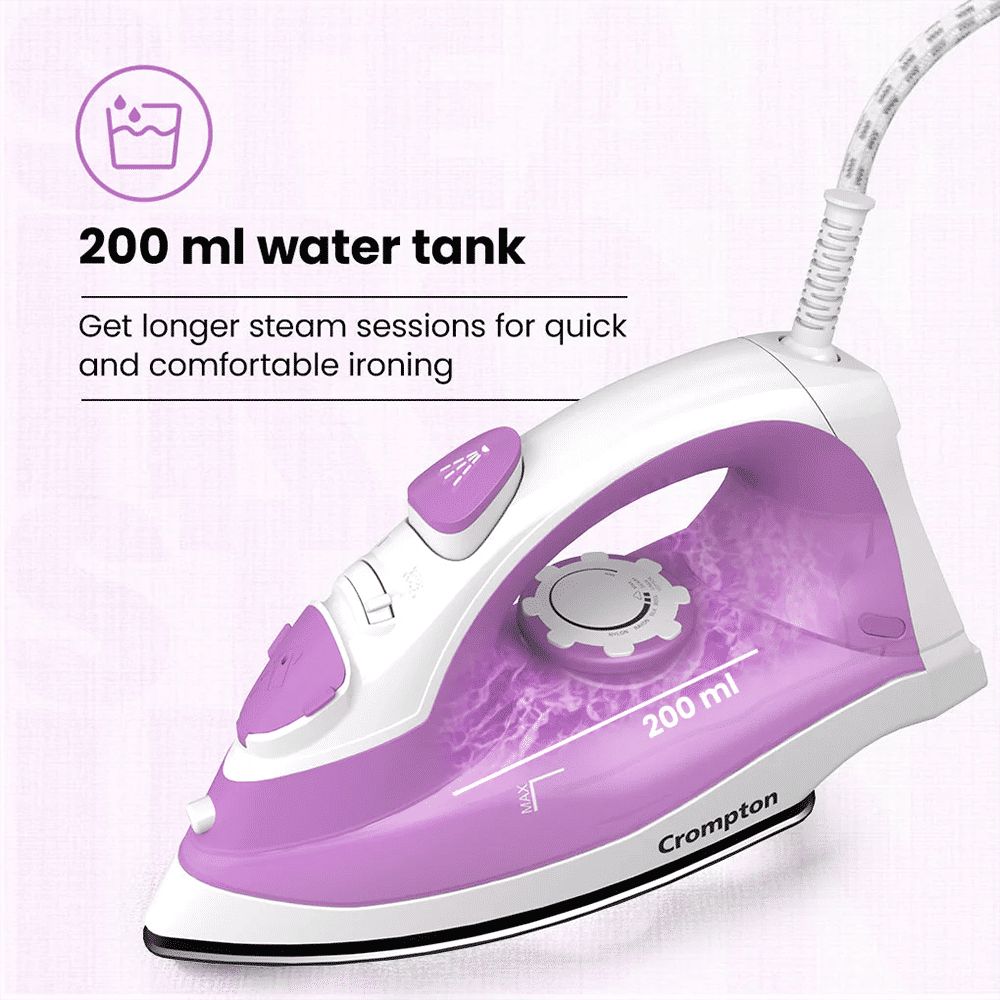 Crompton FabriMagic Neo 1440 Watts 200ml Steam Iron (6 Fabric Settings, White & Pink)_8