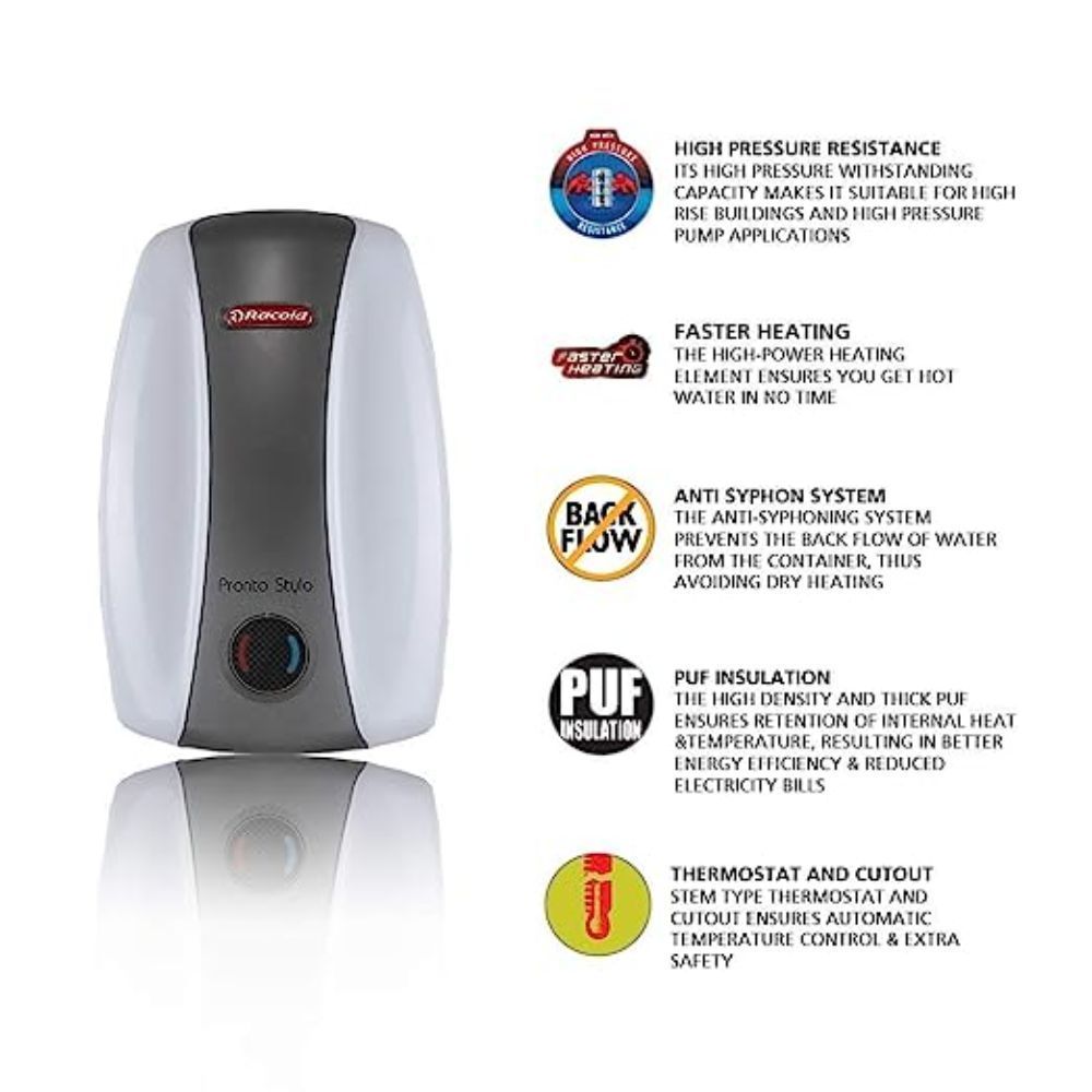 Racold Pronto Stylo 3 Litre 5 Star Vertical Instant Geyser with Anti-Syphon System (Golden & Grey) Racold Pronto Stylo 3 Litre 5 Star Vertical Instant Geyser with Anti-Syphon System (Golden & Grey)_8