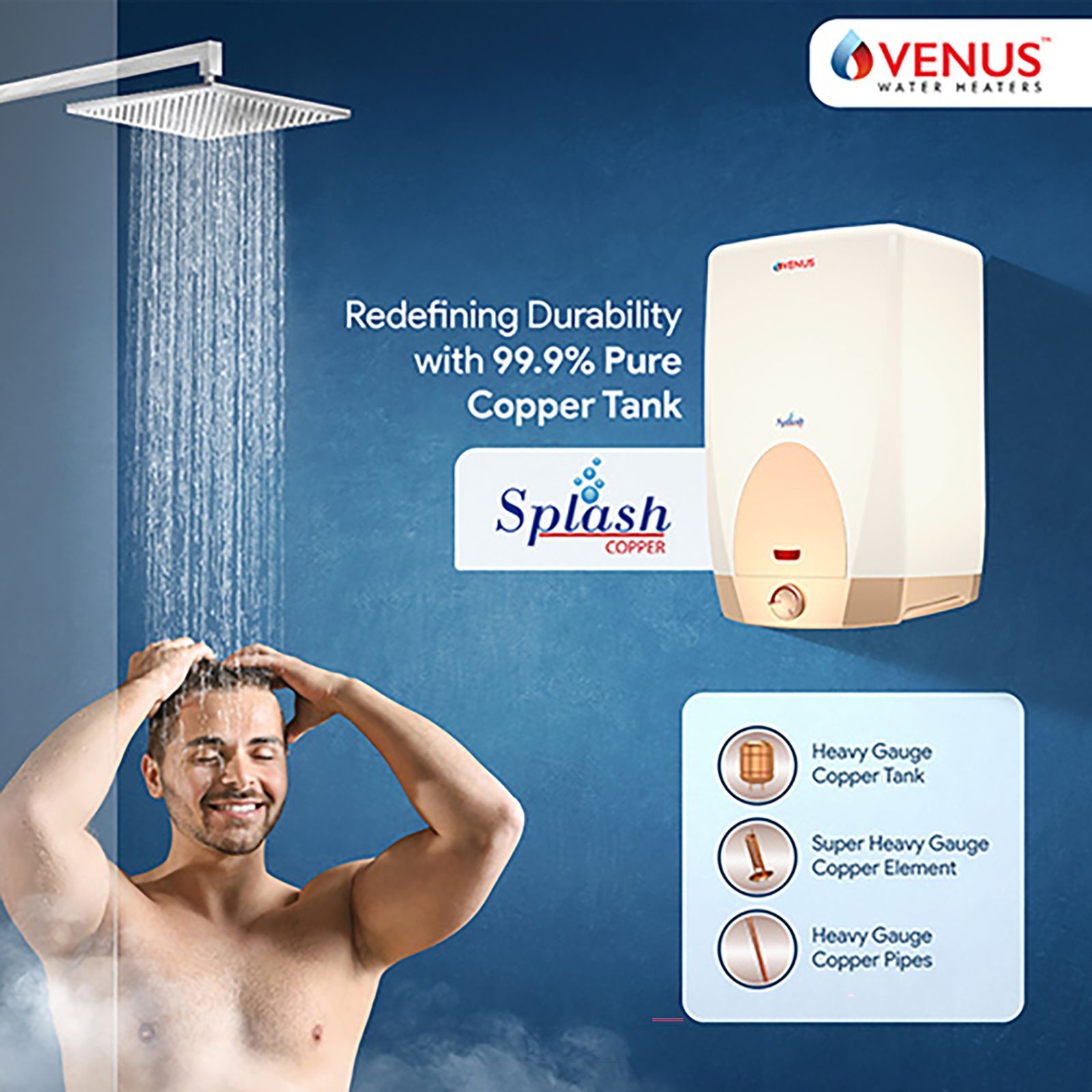 VENUS Splash 6 Litre 5 Star Vertical Storage Geyser with Scale Guard Technology (Honey Gold)_7