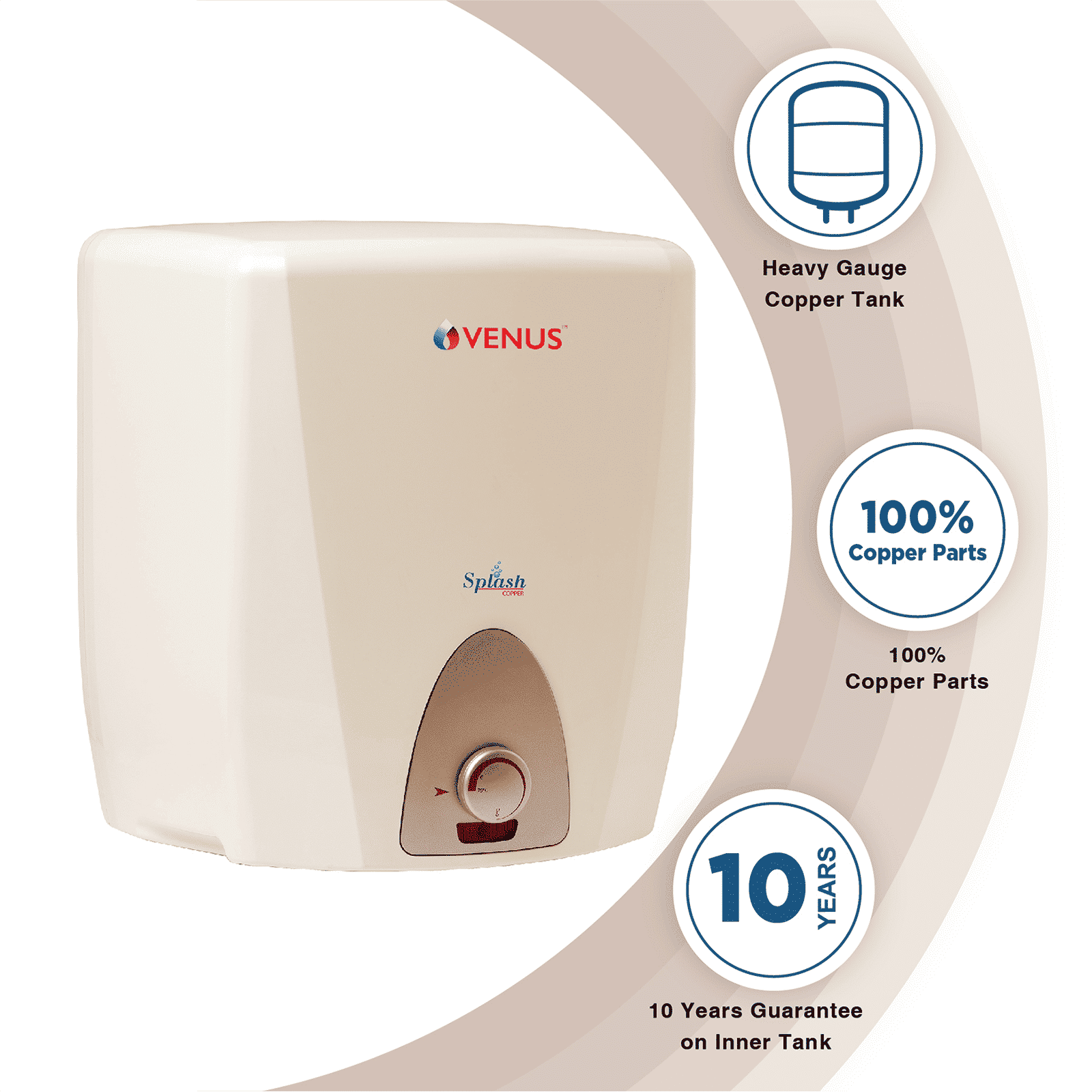 VENUS Splash 6 Litre 5 Star Vertical Storage Geyser with Scale Guard Technology (Honey Gold)_4