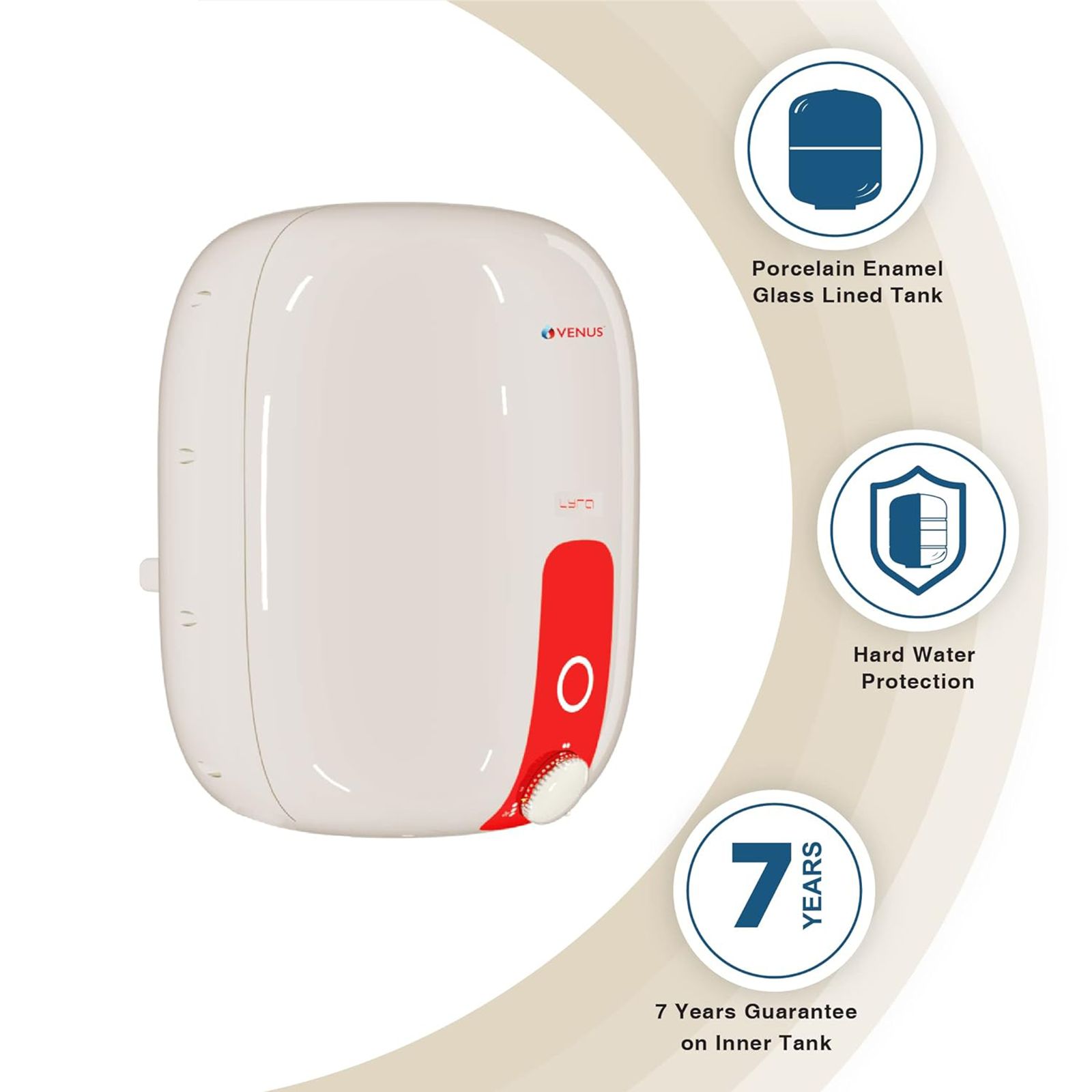VENUS Lyra 10 Litre 5 Star Vertical Storage Geyser with Porcelain Enamel Technology (Ivory & Red)_4