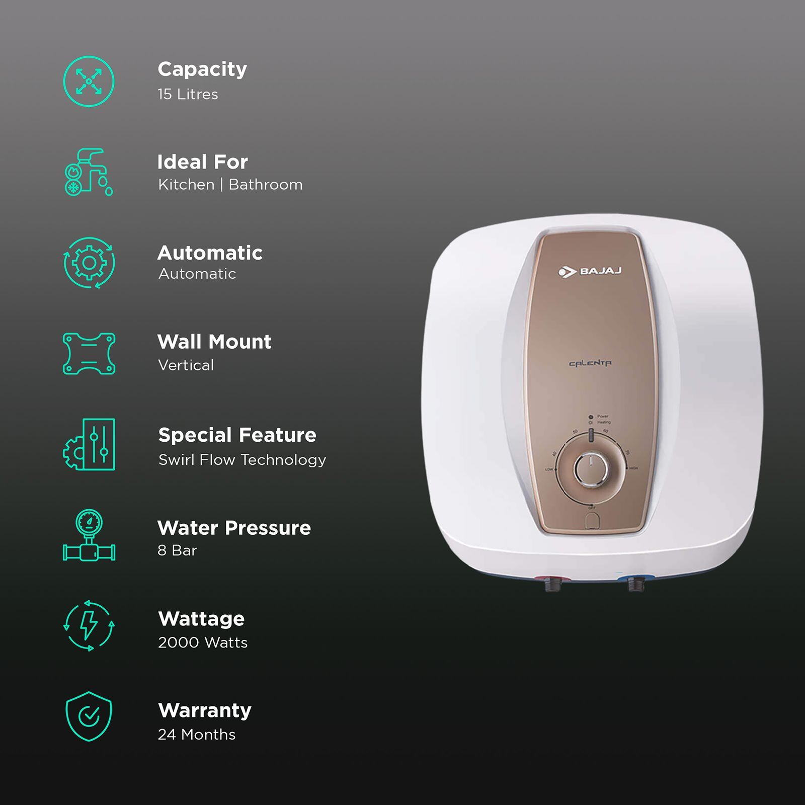 BAJAJ Calenta Mechanical 15 Litre 4 Star Vertical Storage Geyser with Titanium Armour Technology (White)_3