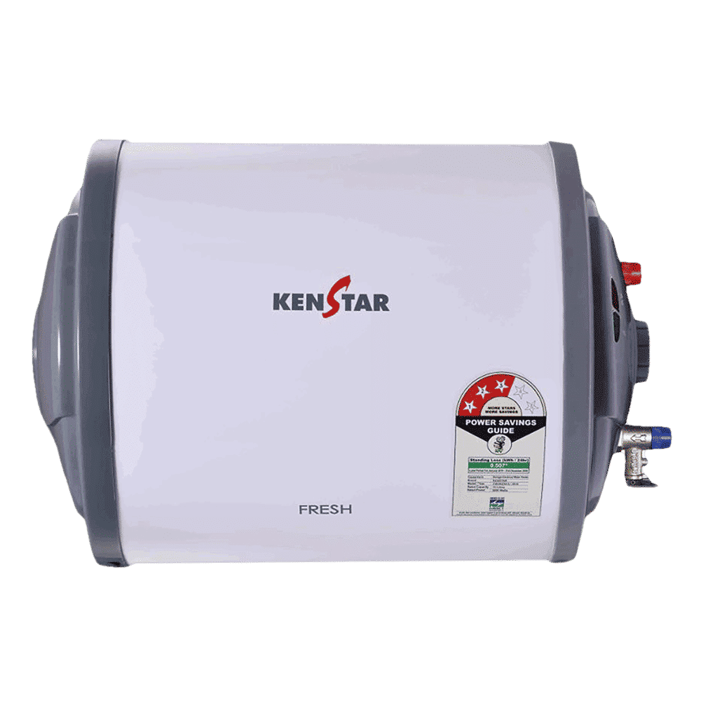 KENSTAR Fresh 15 Litres 3 Star Horizontal Storage Water Geyser with Built-in Thermostat (White/Grey)_1