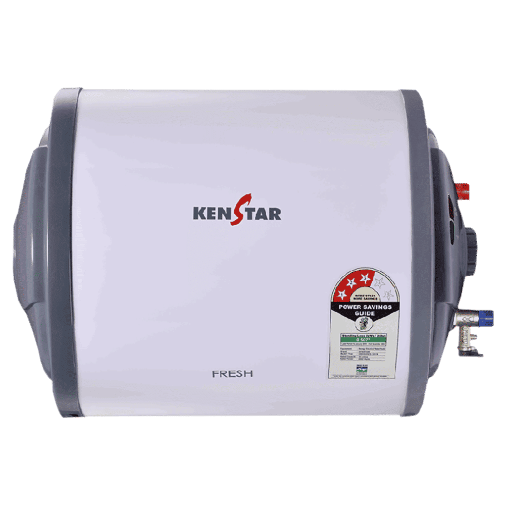 KENSTAR Fresh 25 Litres 3 Star Horizontal Storage Water Geyser with Pressure Release Valve (White/Grey)_1
