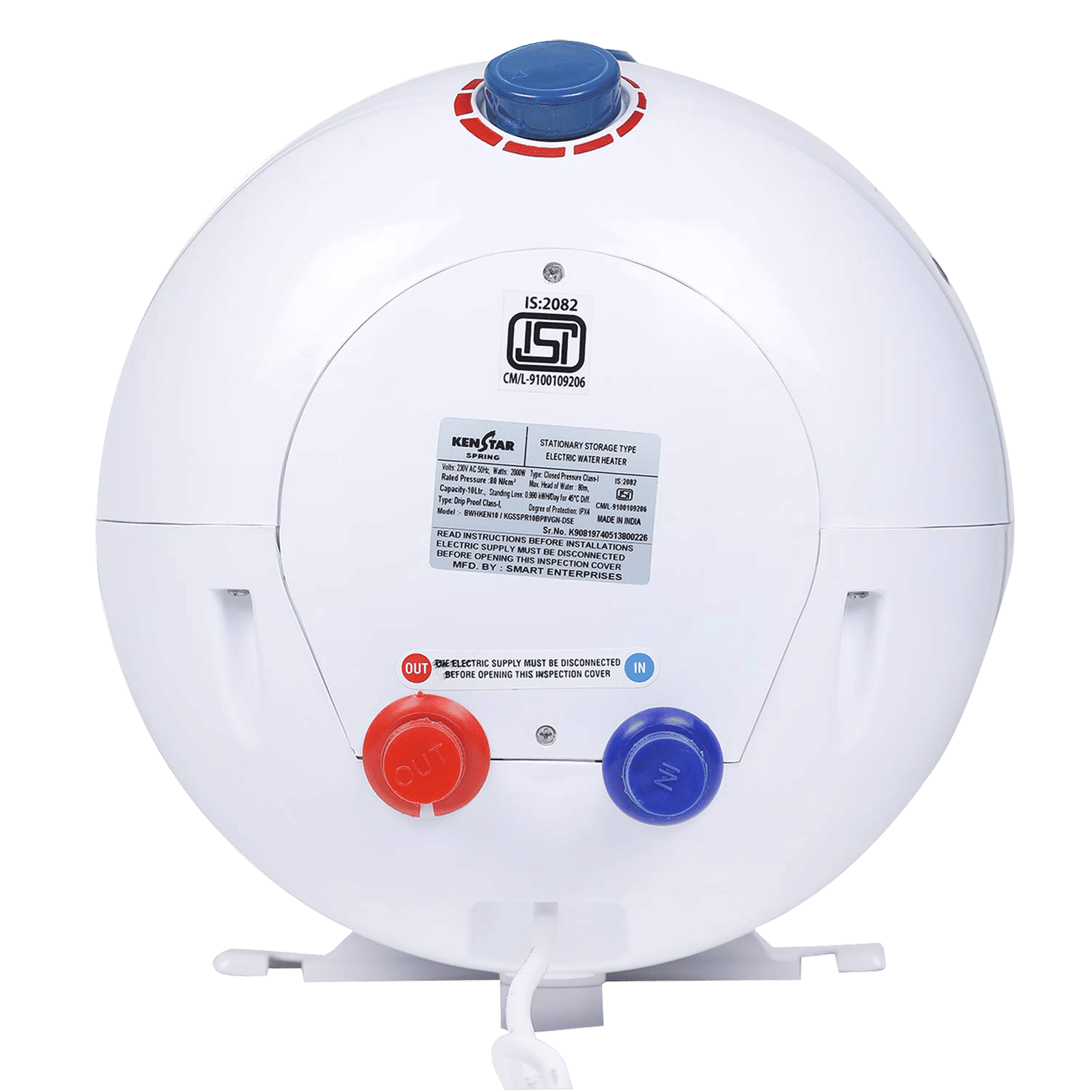 KENSTAR Spring 10 Litres 4 Star Vertical Storage Water Geyser with 8 Bar (White/Blue)_7