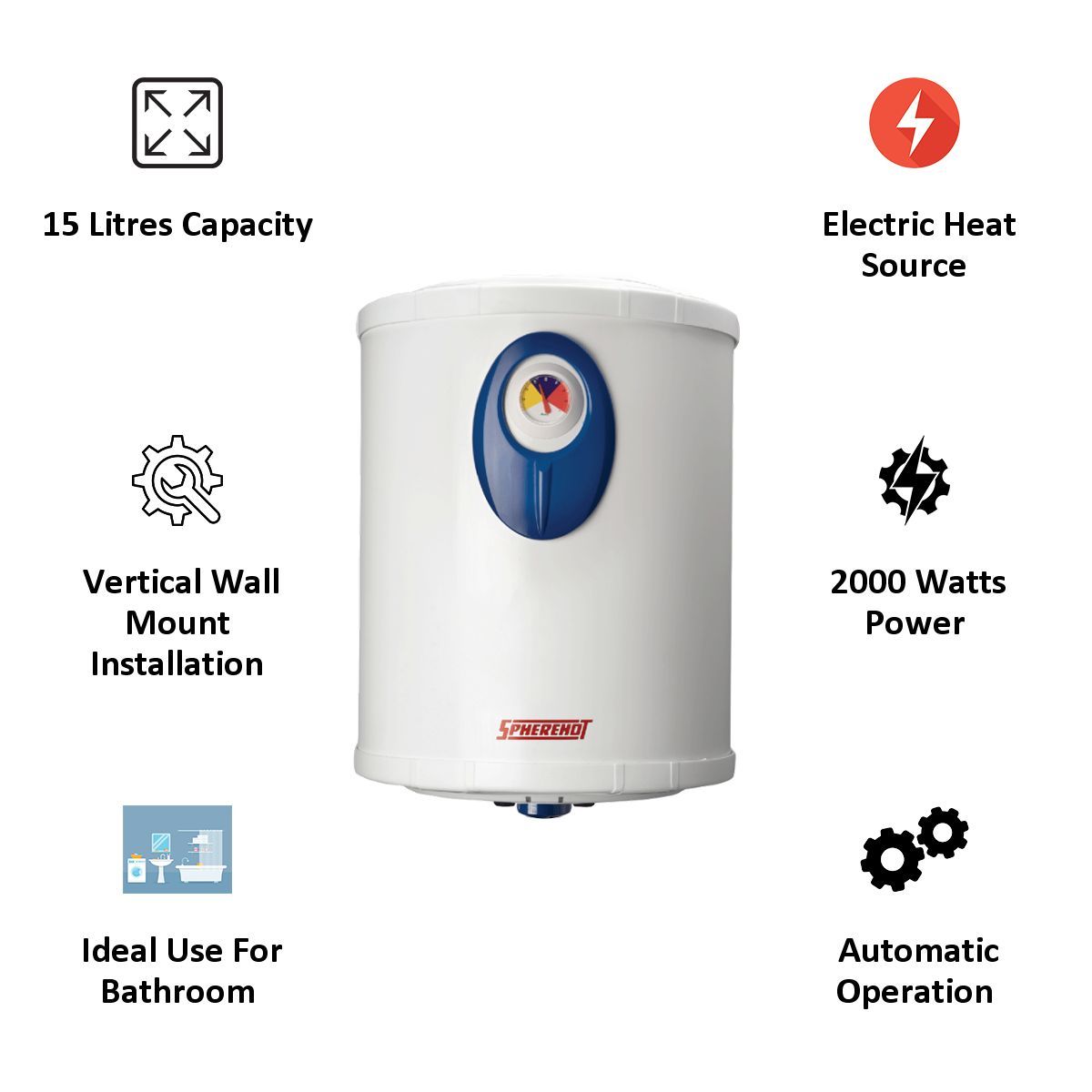 Spherehot Cylendro PGL DLX 15 Litres Storage Water Geyser (2000 Watts, SWCP002, White) Spherehot Cylendro PGL DLX 15 Litres Storage Water Geyser (2000 Watts, SWCP002, White)_4