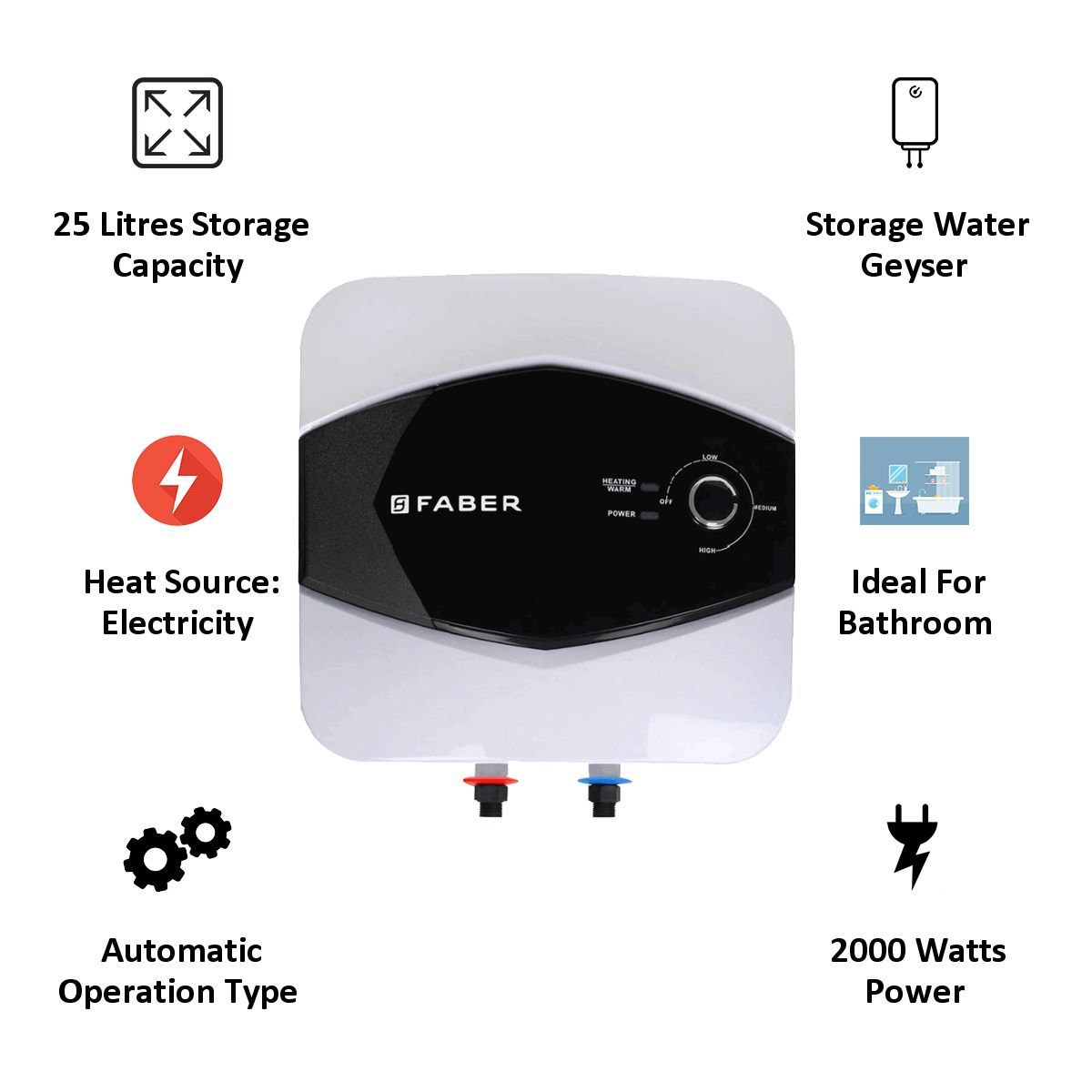 FABER 25 Litres 5 Star Storage Water Geyser (2000 Watts, FWG Glitz, White/Black) FABER 25 Litres 5 Star Storage Water Geyser (2000 Watts, FWG Glitz, White/Black)_4