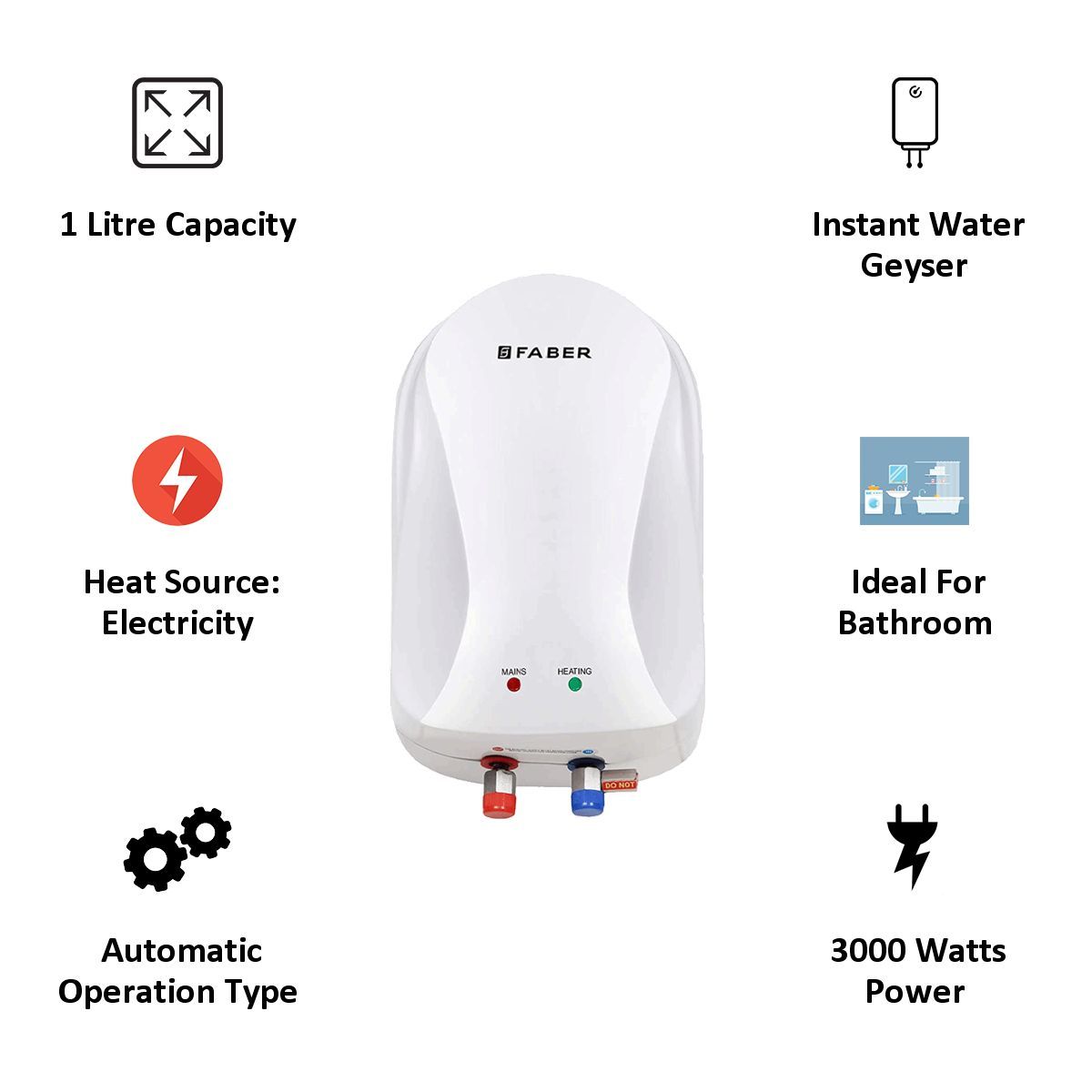 FABER 1 Litre Instant Water Geyser (3000 Watts, FWG Insta, White) FABER 1 Litre Instant Water Geyser (3000 Watts, FWG Insta, White)_3