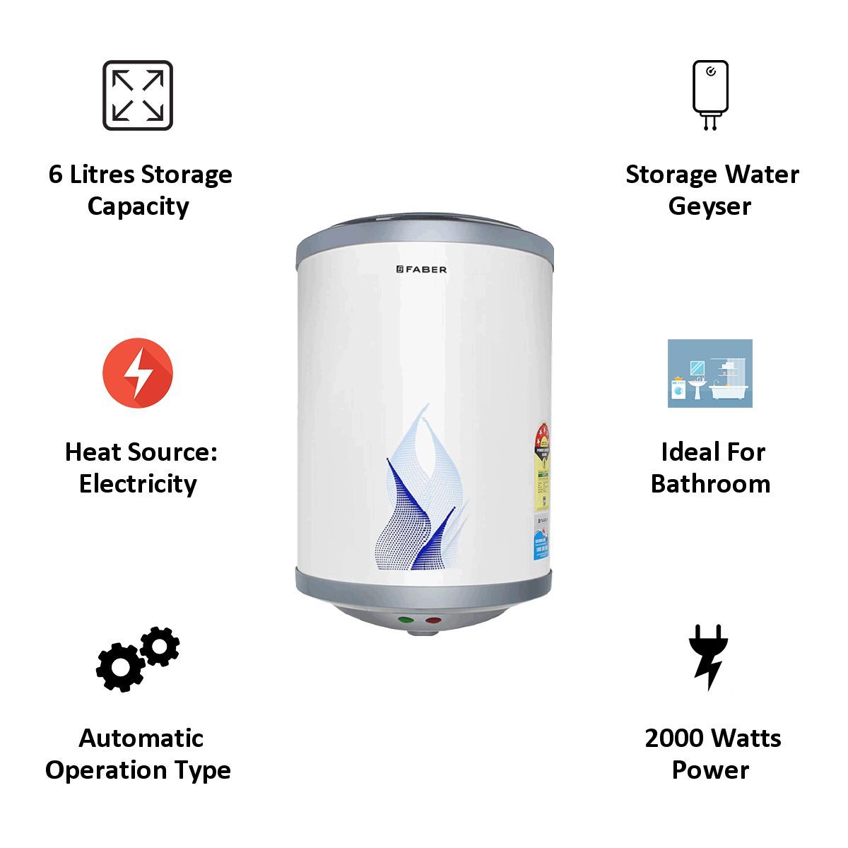 FABER 6 Litres 5 Star Storage Water Geyser (2000 Watts, FWG Vulcan 6V, White) FABER 6 Litres 5 Star Storage Water Geyser (2000 Watts, FWG Vulcan 6V, White)_4