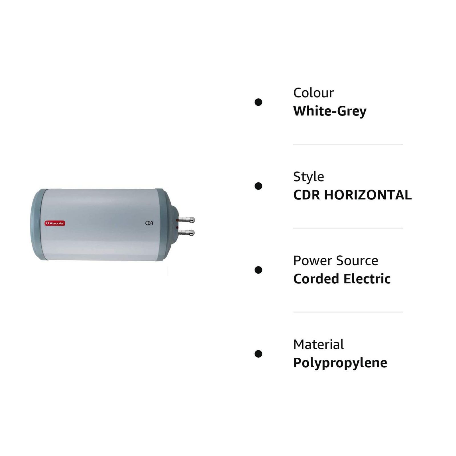 Racold CDR DLX 10 Litre 3 Star Horizontal Storage Geyser with Titanium Plus Technology (White & Grey Dome)_7