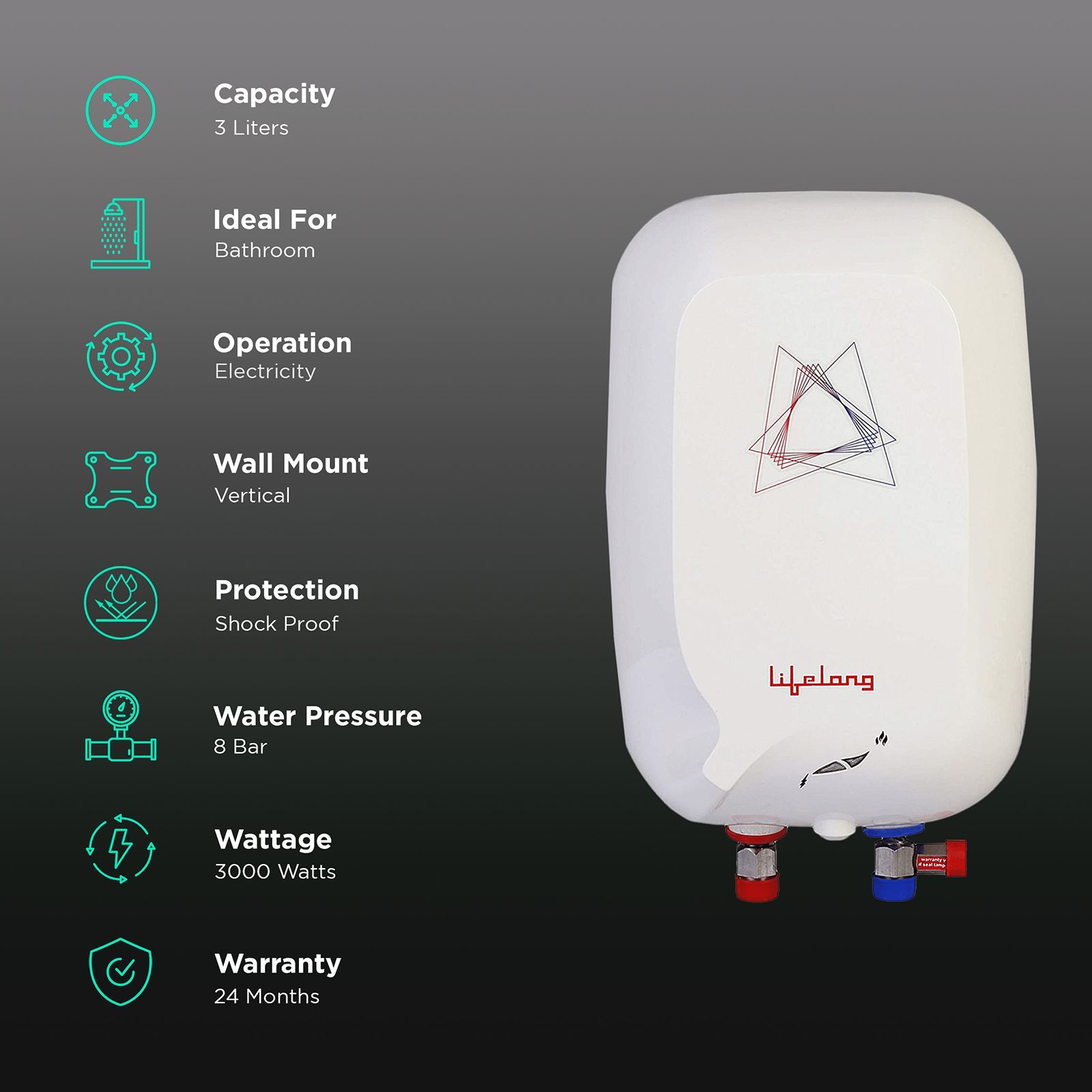 Lifelong Flash 3 Litres Instant Water Geyser (3000 Watts, LLWH106, White) Lifelong Flash 3 Litres Instant Water Geyser (3000 Watts, LLWH106, White)_3