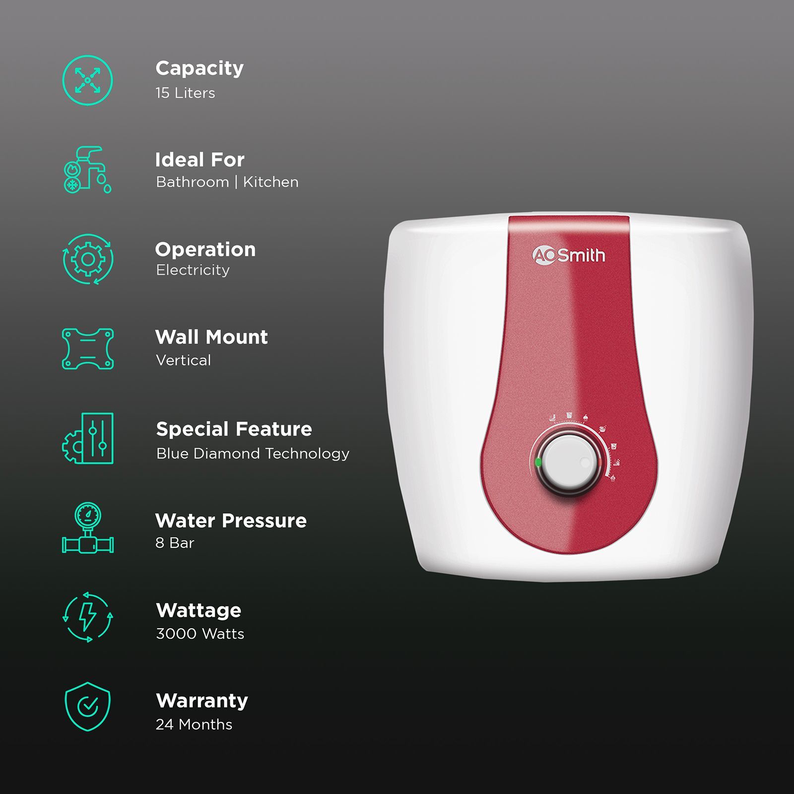 AO Smith Xpress 15 Litre 5 Star Vertical Storage Geyser with Safety Valve (White) AO Smith Xpress 15 Litre 5 Star Vertical Storage Geyser with Safety Valve (White)_3