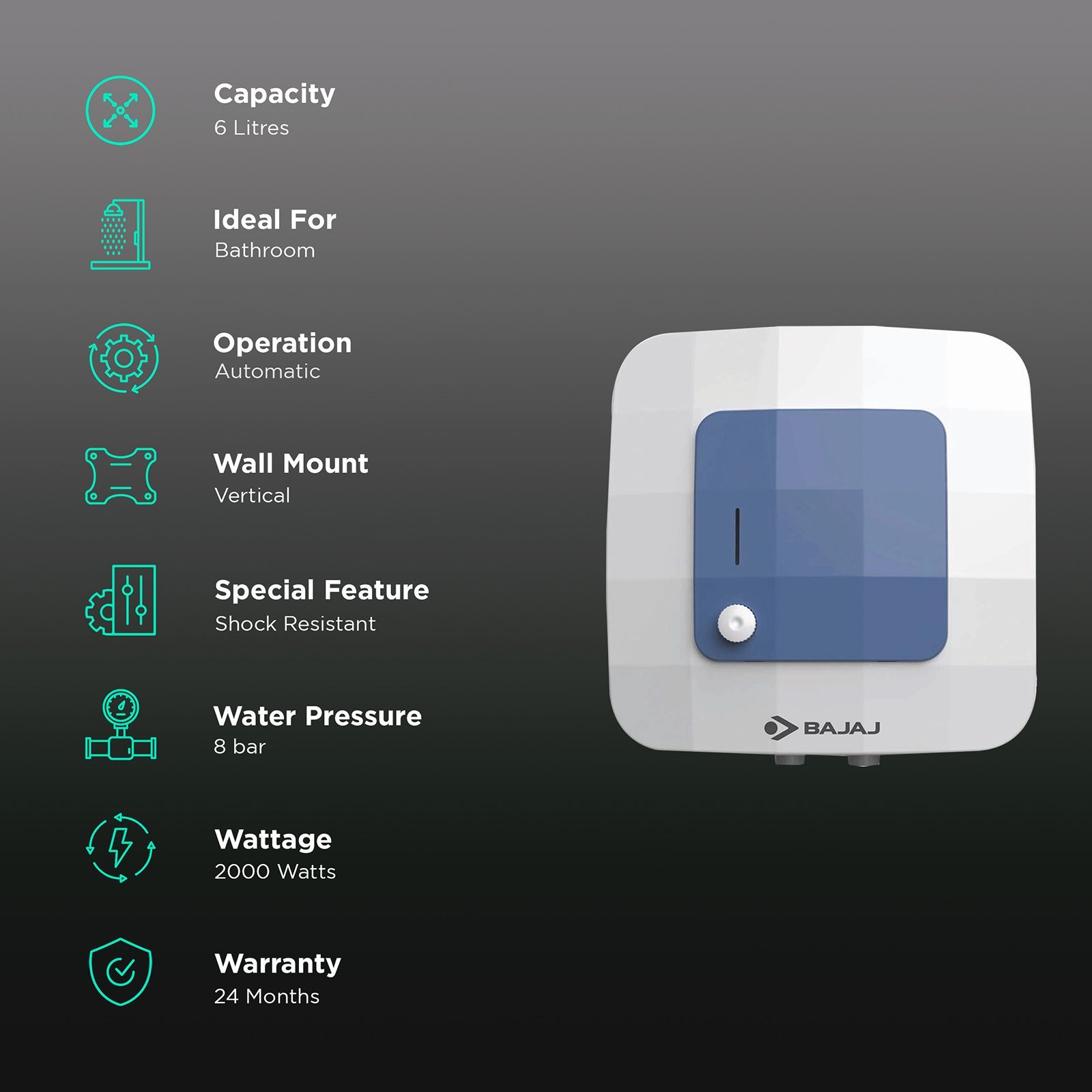 BAJAJ Compagno 6 Litre 5 Star Vertical Storage Geyser with Swirl Flow Technology (White & Blue)_3