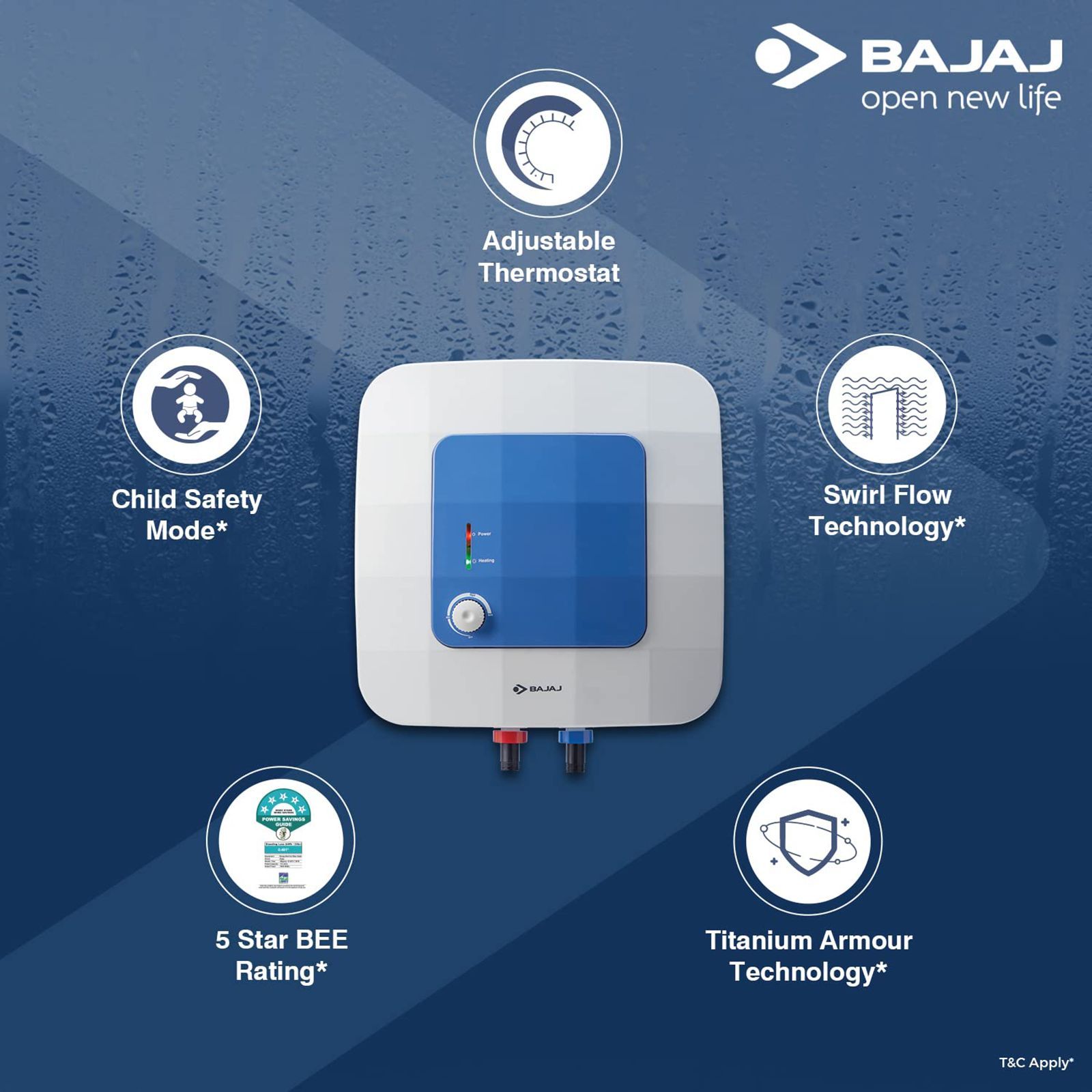 BAJAJ Compagno 15 Litre 5 Star Vertical Storage Geyser with Titanium Armour Technology (White & Blue) BAJAJ Compagno 15 Litre 5 Star Vertical Storage Geyser with Titanium Armour Technology (White & Blue)_8