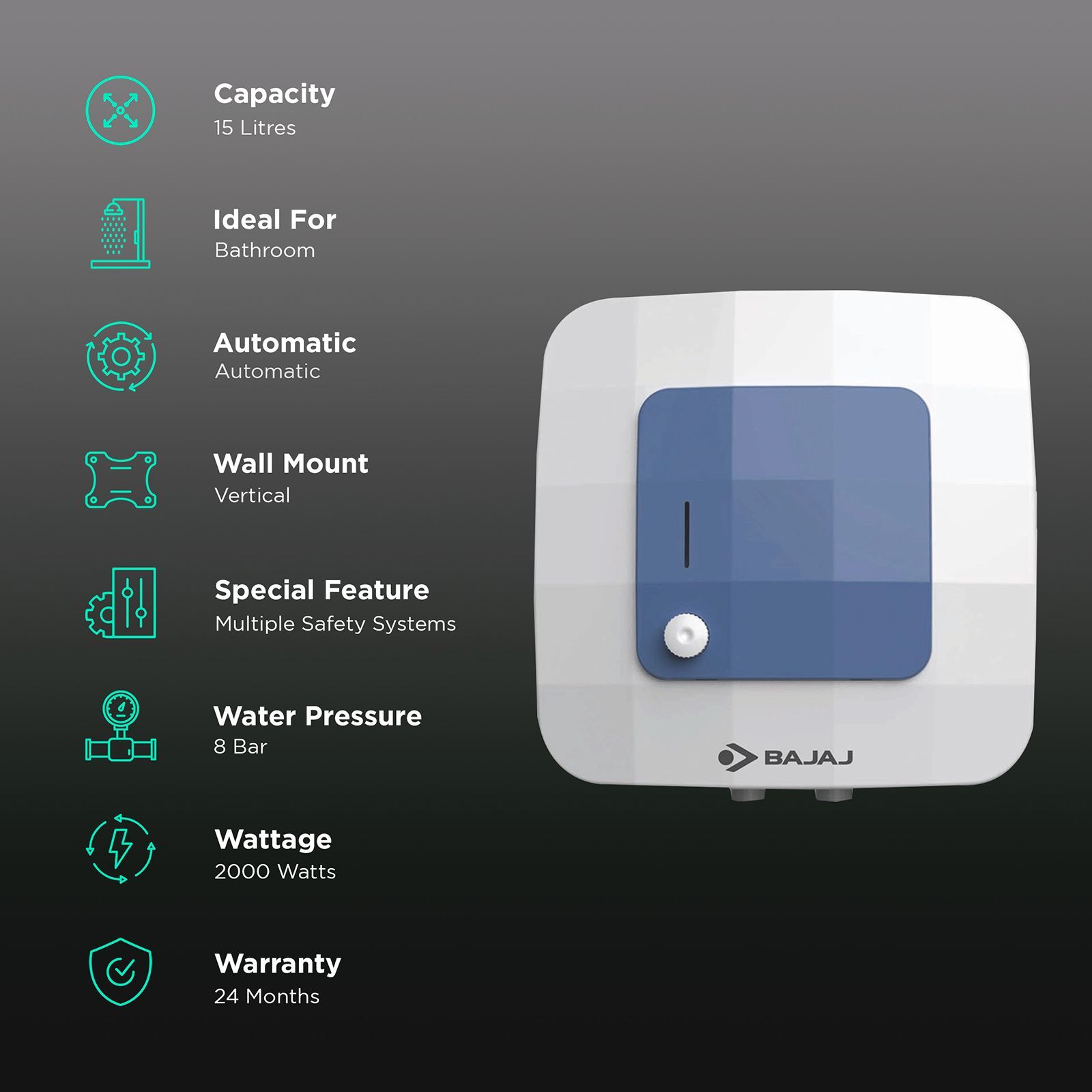 BAJAJ Compagno 15 Litre 5 Star Vertical Storage Geyser with Titanium Armour Technology (White & Blue) BAJAJ Compagno 15 Litre 5 Star Vertical Storage Geyser with Titanium Armour Technology (White & Blue)_3