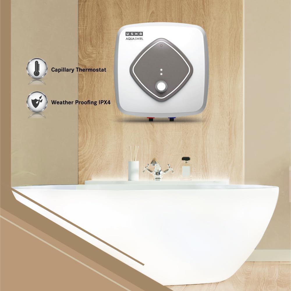 USHA Aqua Swirl 25 Litre 5 Star Vertical Storage Geyser with Whirl Flow Technology (White & Grey)_11