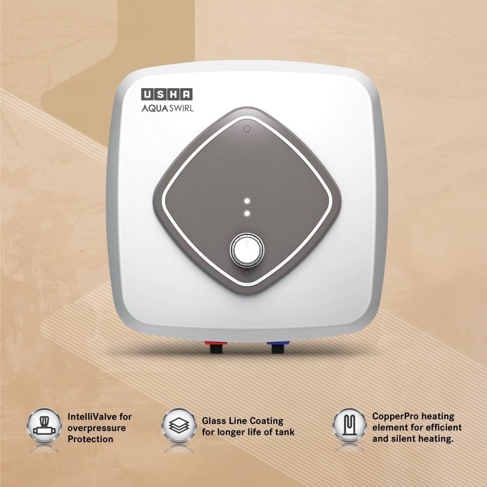 USHA Aqua Swirl 10 Litre 5 Star Vertical Storage Geyser with Whirl Flow Technology (White & Grey)_10