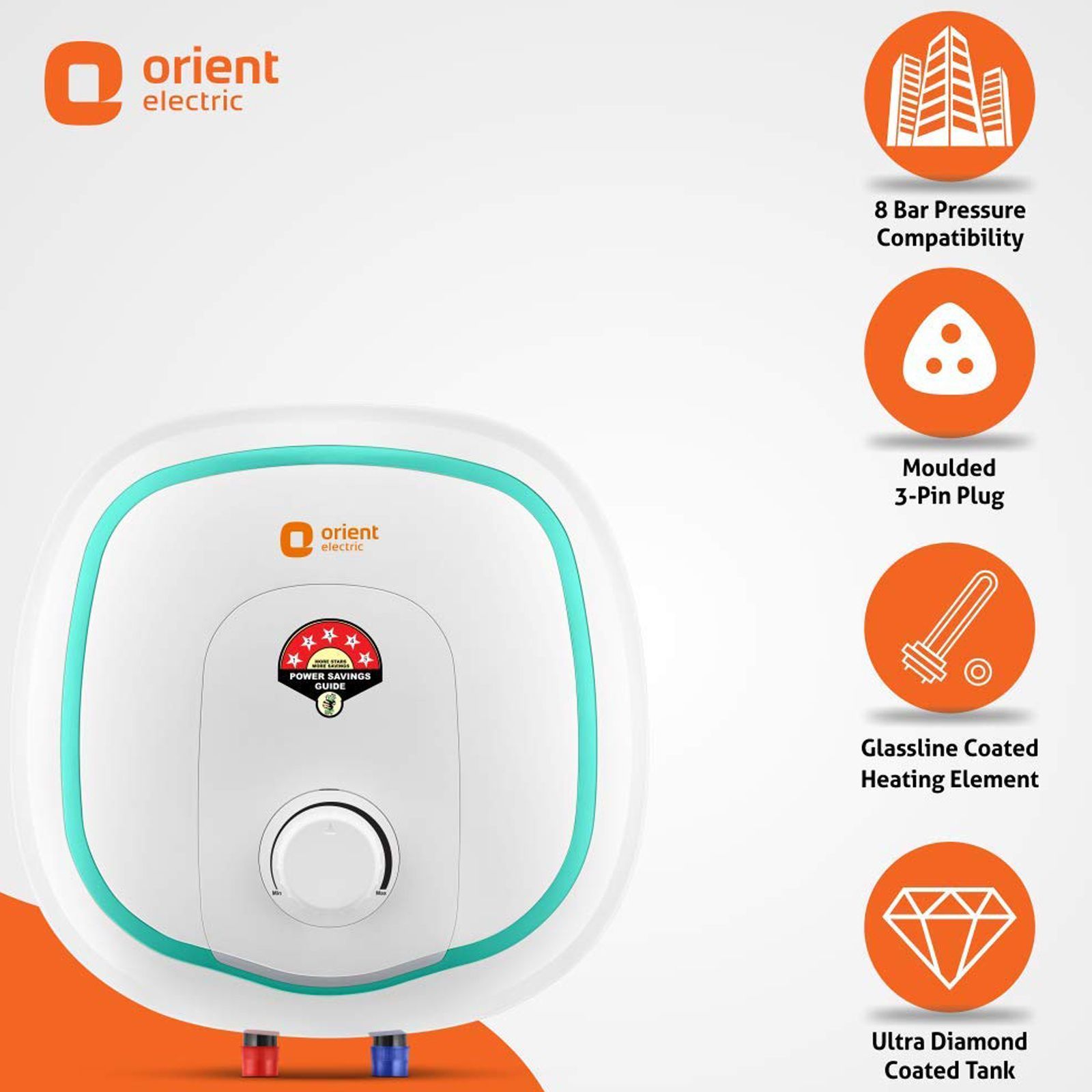 Orient Aquator 15 Litres 5 Star Vertical Storage Water Geyser with Glass Coated Incoloy Heating Element (White) Orient Aquator 15 Litres 5 Star Vertical Storage Water Geyser with Glass Coated Incoloy Heating Element (White)_6