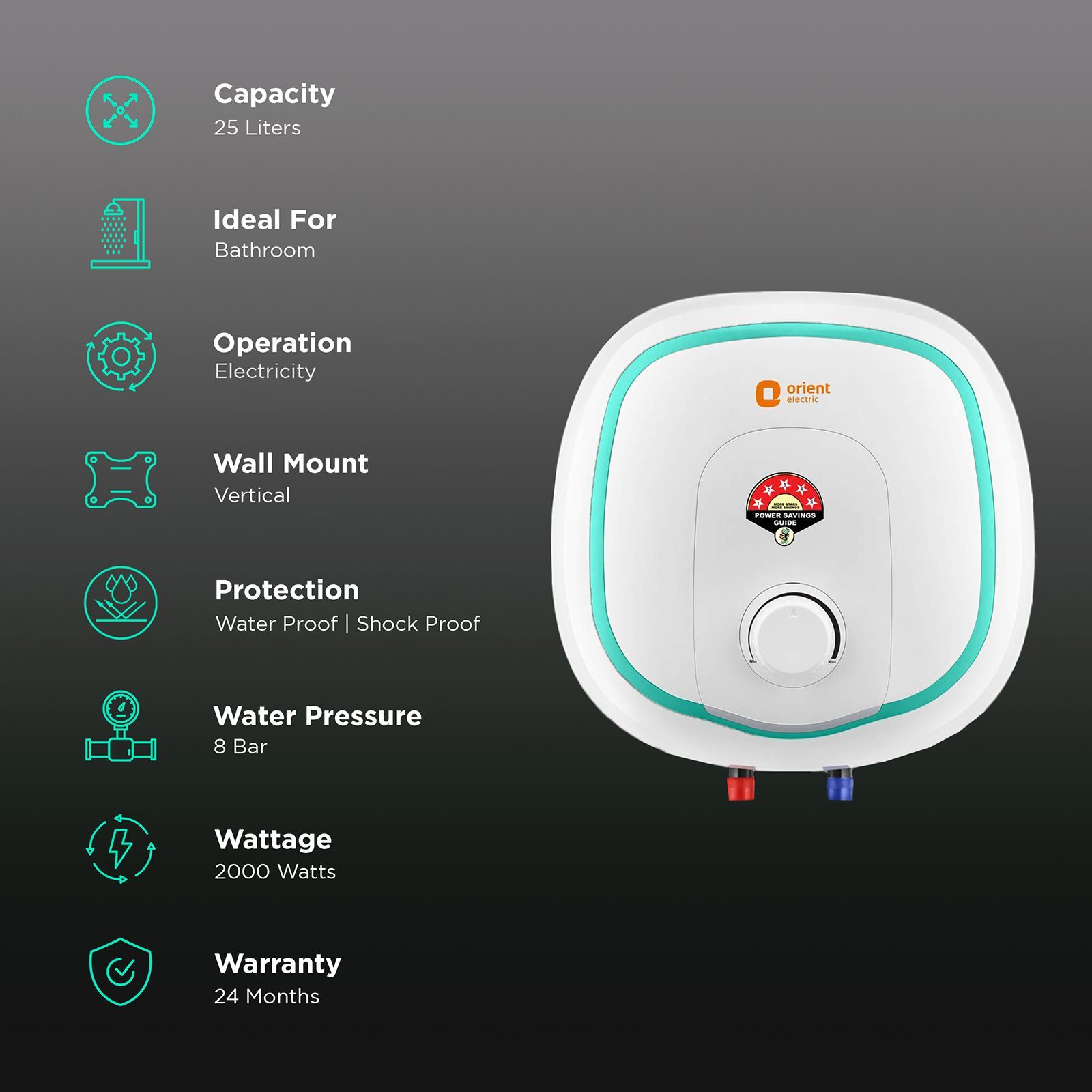 Orient Aquator 25 Litres 5 Star Storage Water Geyser (2000 Watts, SWAS25VPGM2-WH, White)_3