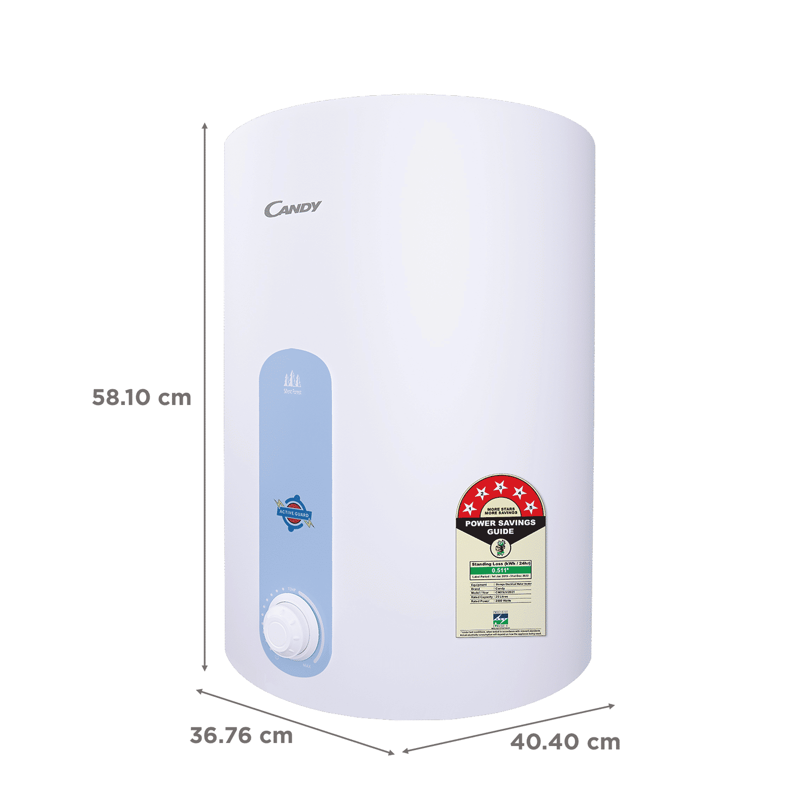 CANDY 25 Litres 5 Star Vertical Storage Water Geyser with Glass Coated Incoloy Heating Element (White)_2