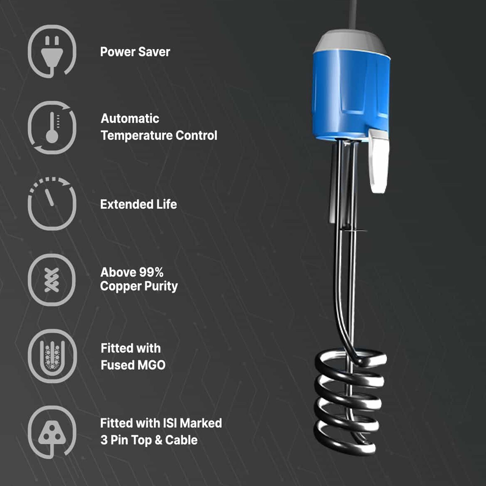 zunpulse ZunVolt 1500W Immersion Rod with Automatic Temperature Control (ISI Marked, Blue)_2