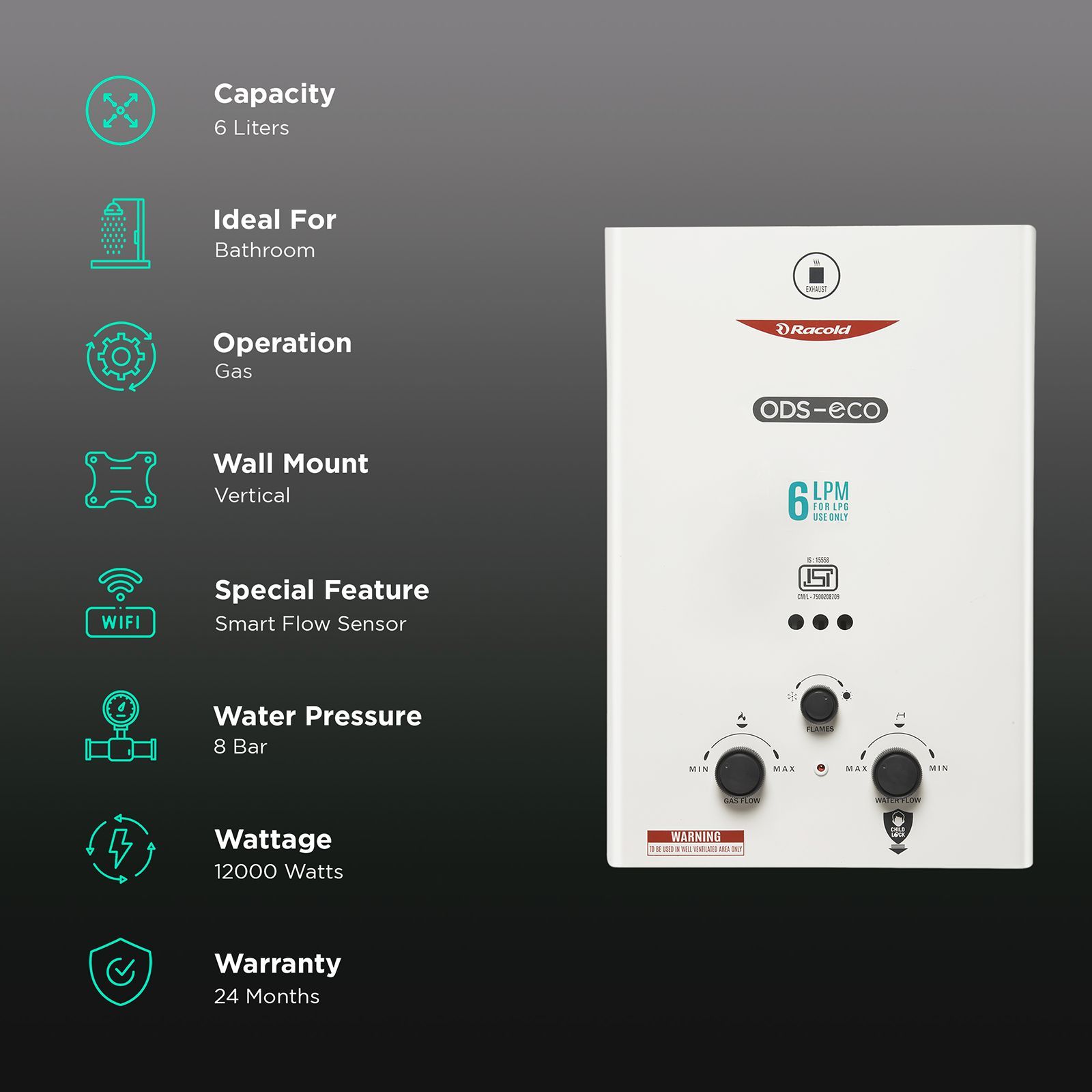 Racold ODS-ECO 6 Litres Instant Water Geyser (12000 Watts, 3803210, White)_3